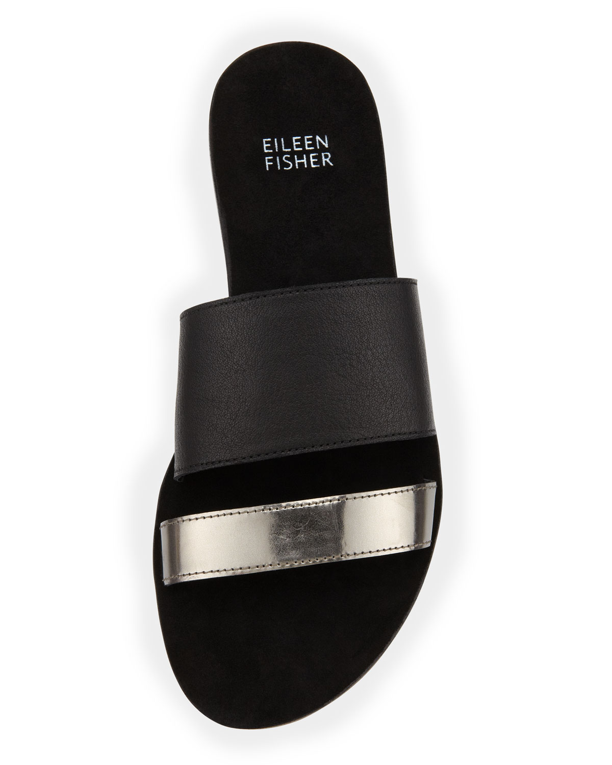 Eileen Fisher Folly Metallicleather Slide Sandal Pewter in Black/Pewter (Black) - Lyst