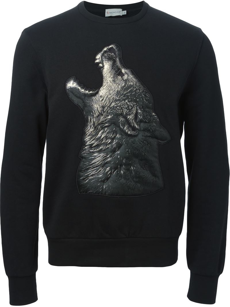 Moncler Wolf Patch Sweatshirt in Black for Men - Lyst
