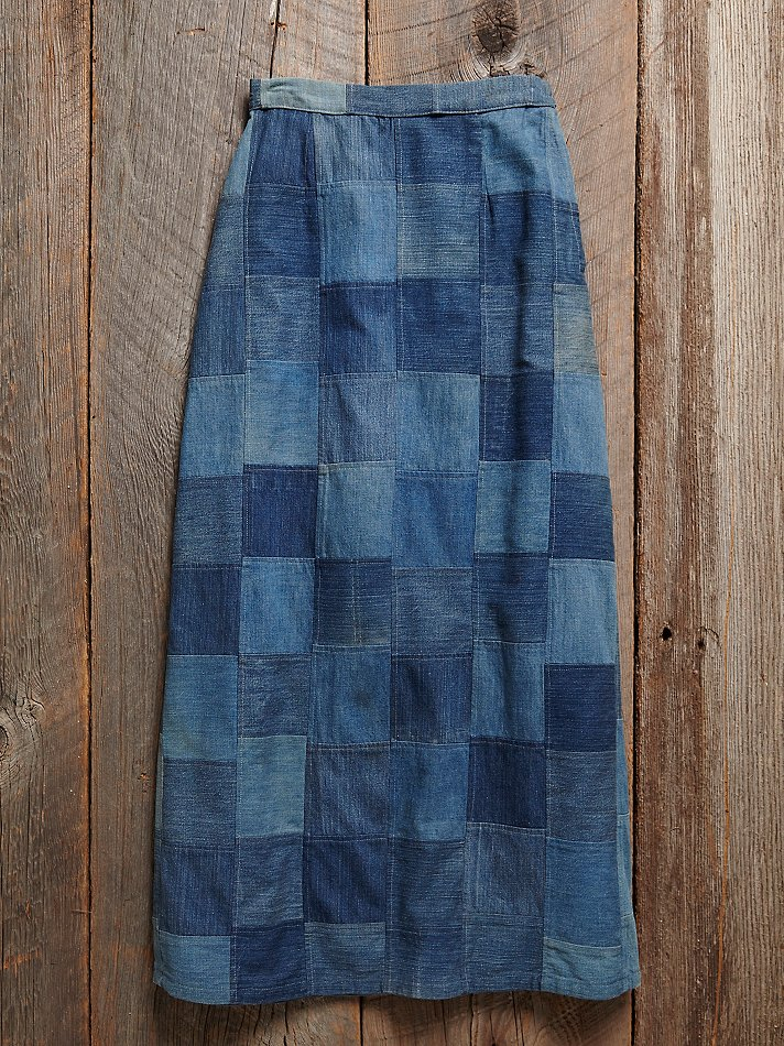 Free People Vintage 1970s Patchwork Denim Skirt in Blue Lyst