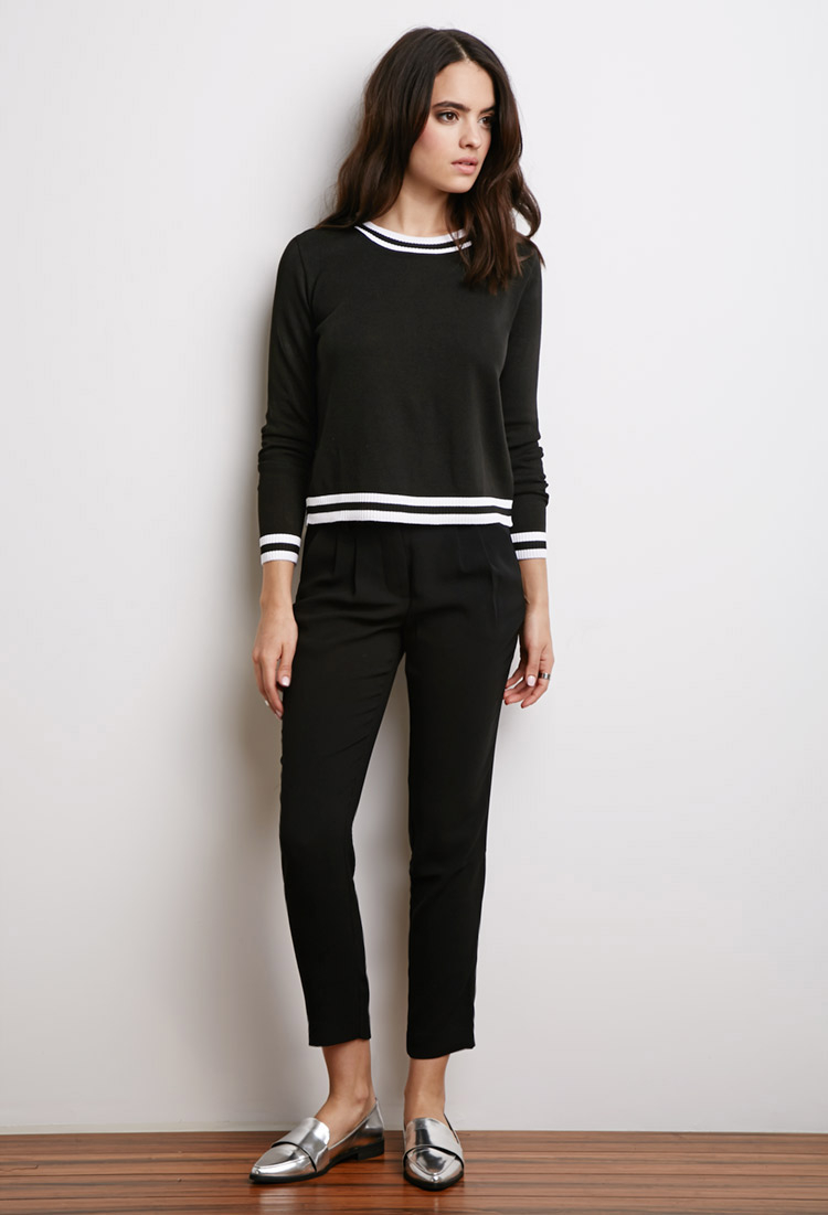 Forever 21 Varsity-striped Trim Sweater 