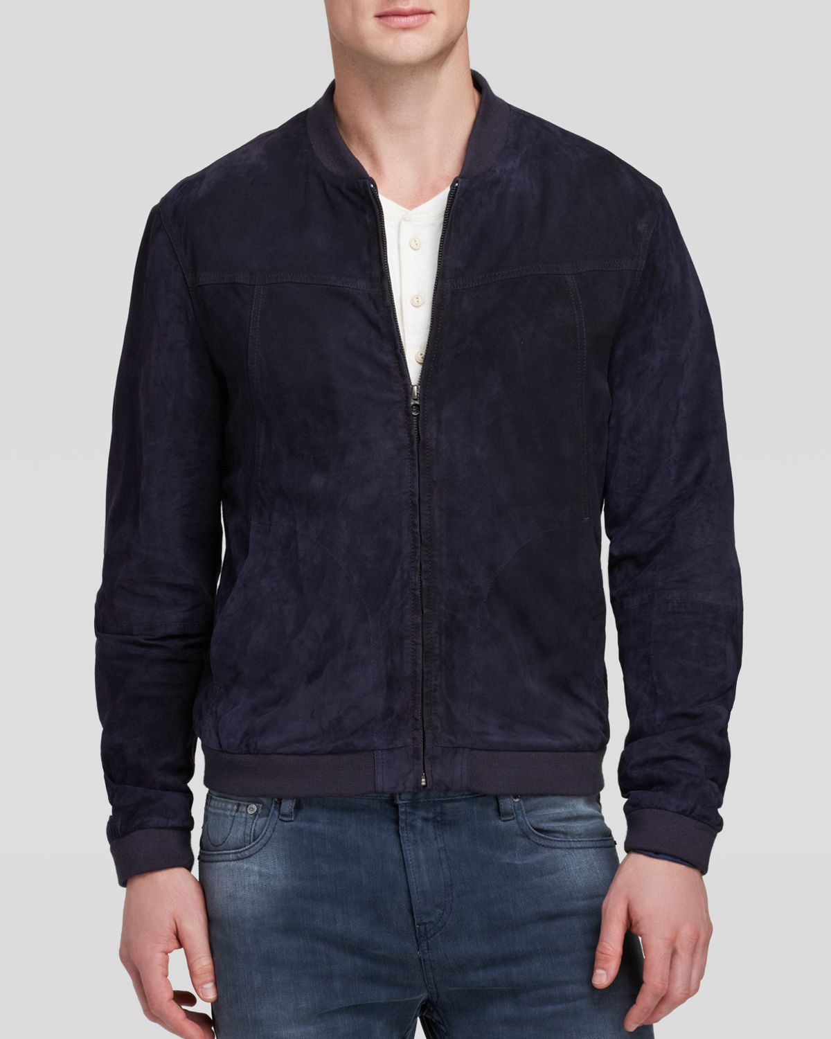 Scotch & Soda Slim Fit Suede Bomber Jacket in Navy (Blue) for Men - Lyst