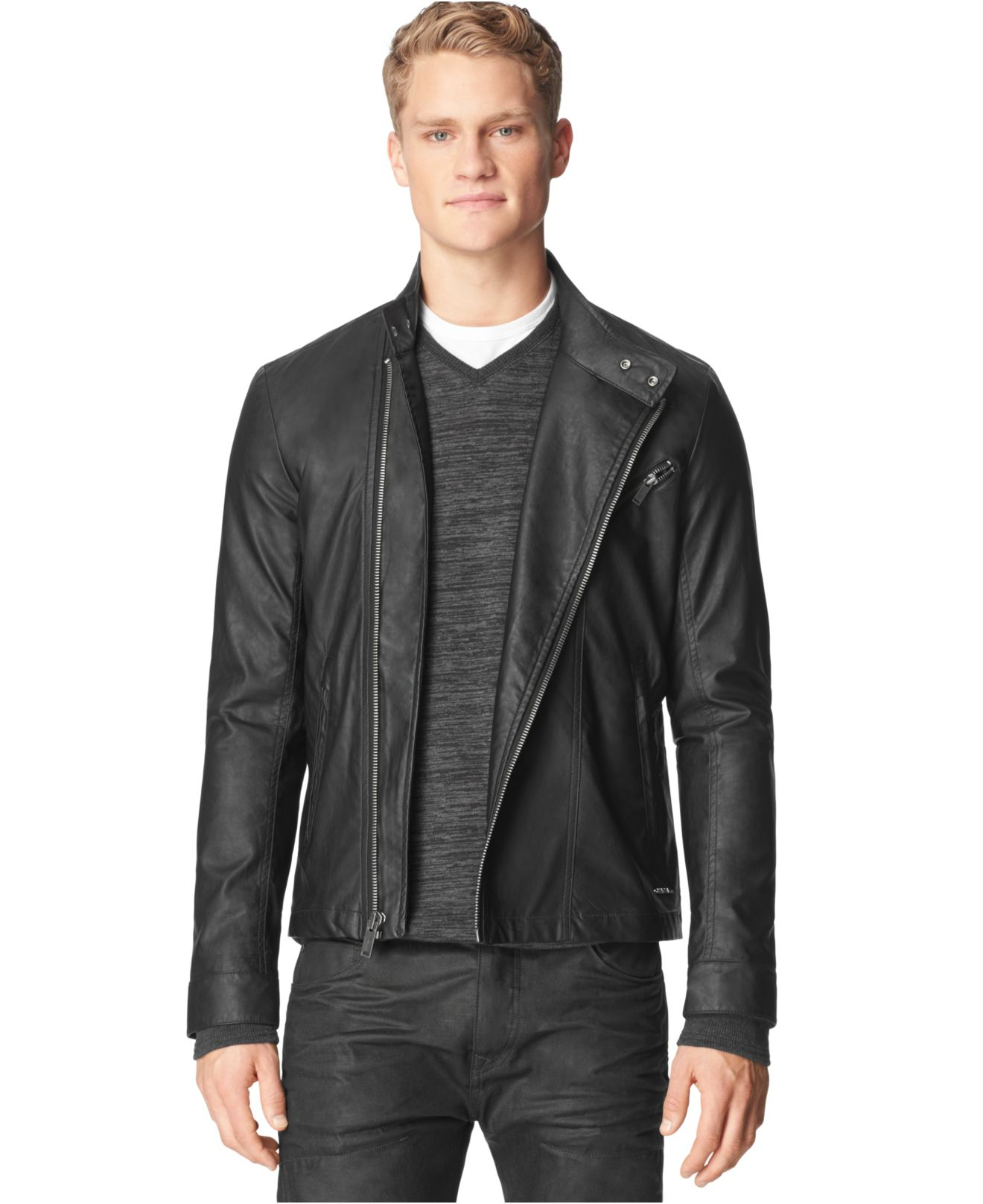 Calvin Klein Jeans Ck Textured Faux Leather Moto Jacket In Gallery