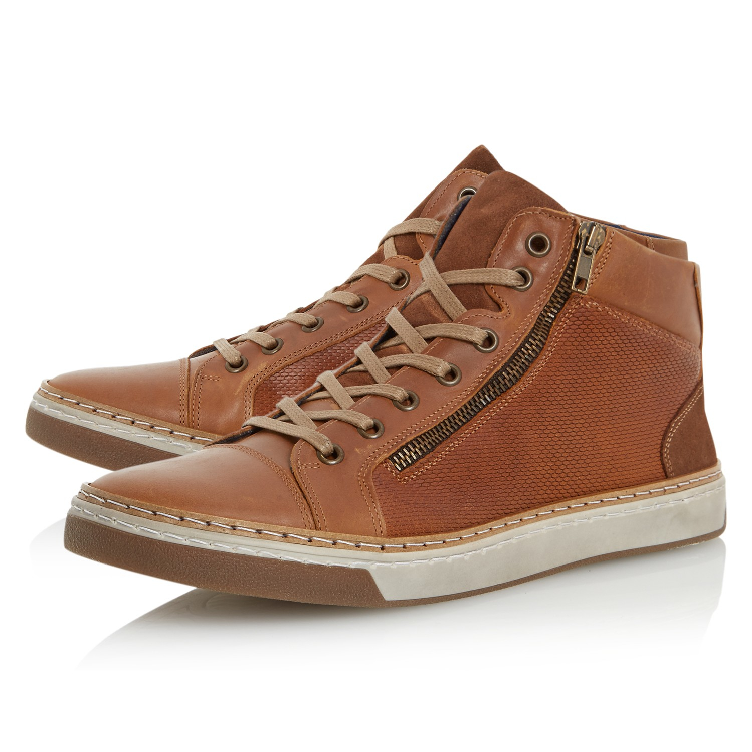 Dune Leather Spectrum Side Zip High Top Trainers in Tan (Brown) for Men - Lyst