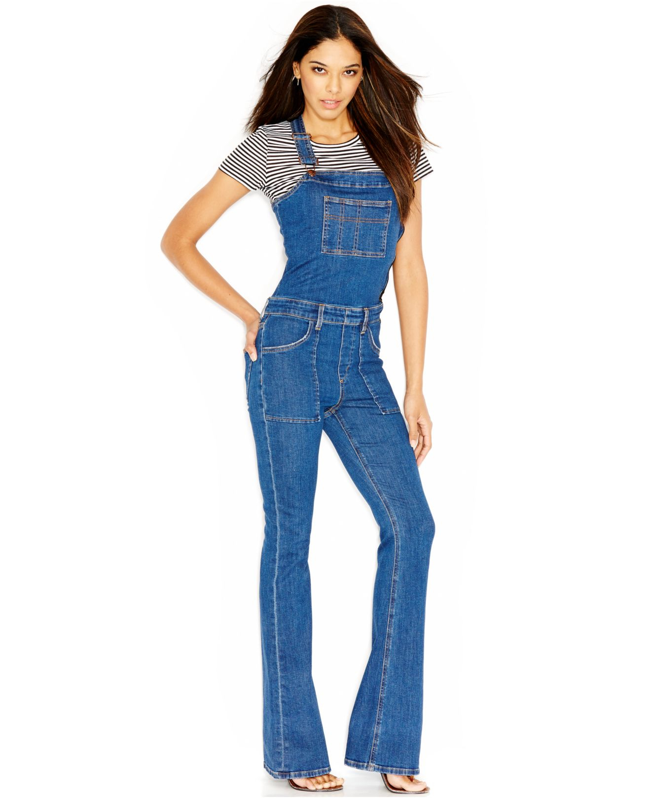 flared denim overalls