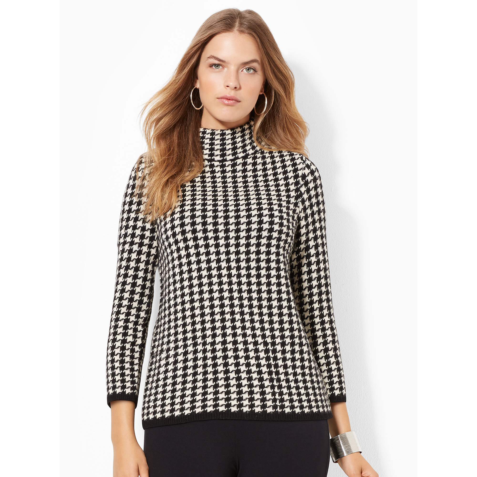 Lyst Ralph Lauren Houndstooth Turtleneck Sweater in Black