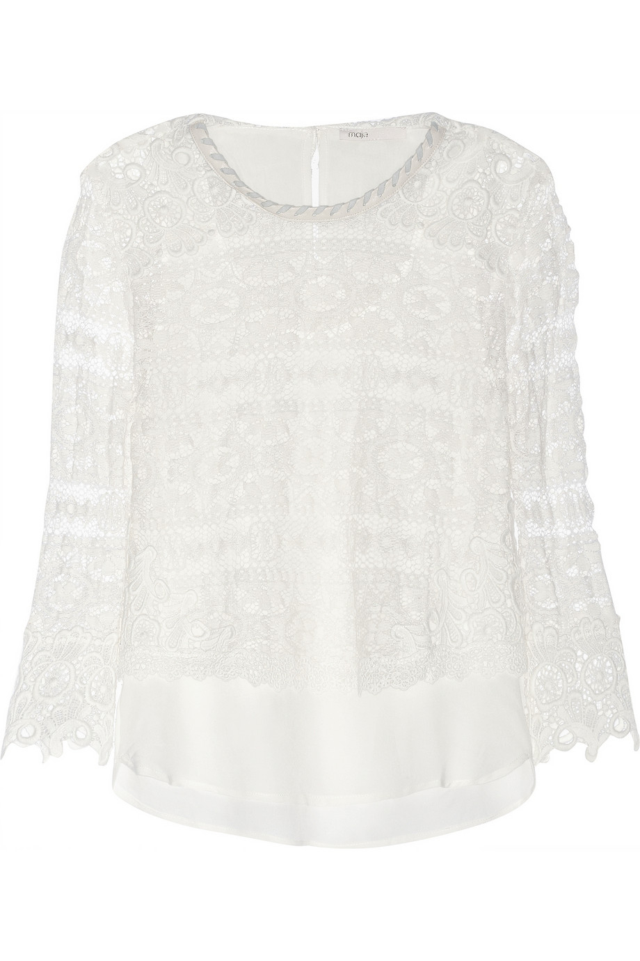 Lyst - Maje Eudiane Leathertrimmed Broderie Anglaise and Lace Top in White