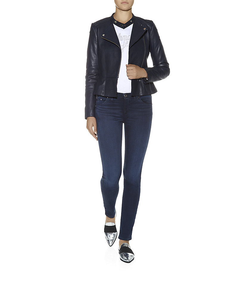 Armani Jeans Black Asymmetric Zip Peplum Leather Jacket