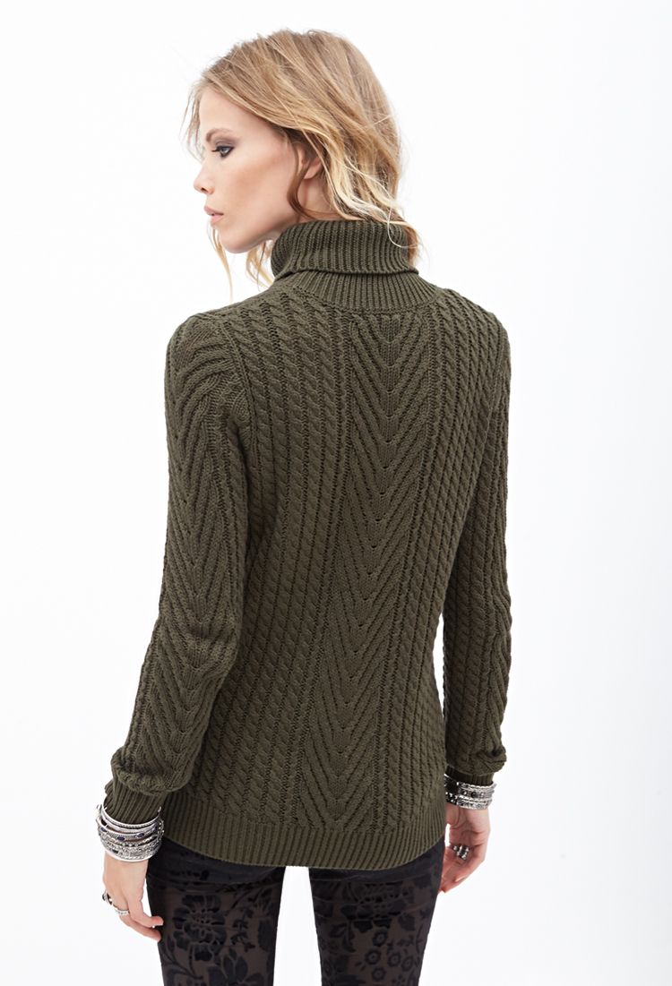 Lyst Forever 21 Cable Knit Turtleneck Sweater in Green