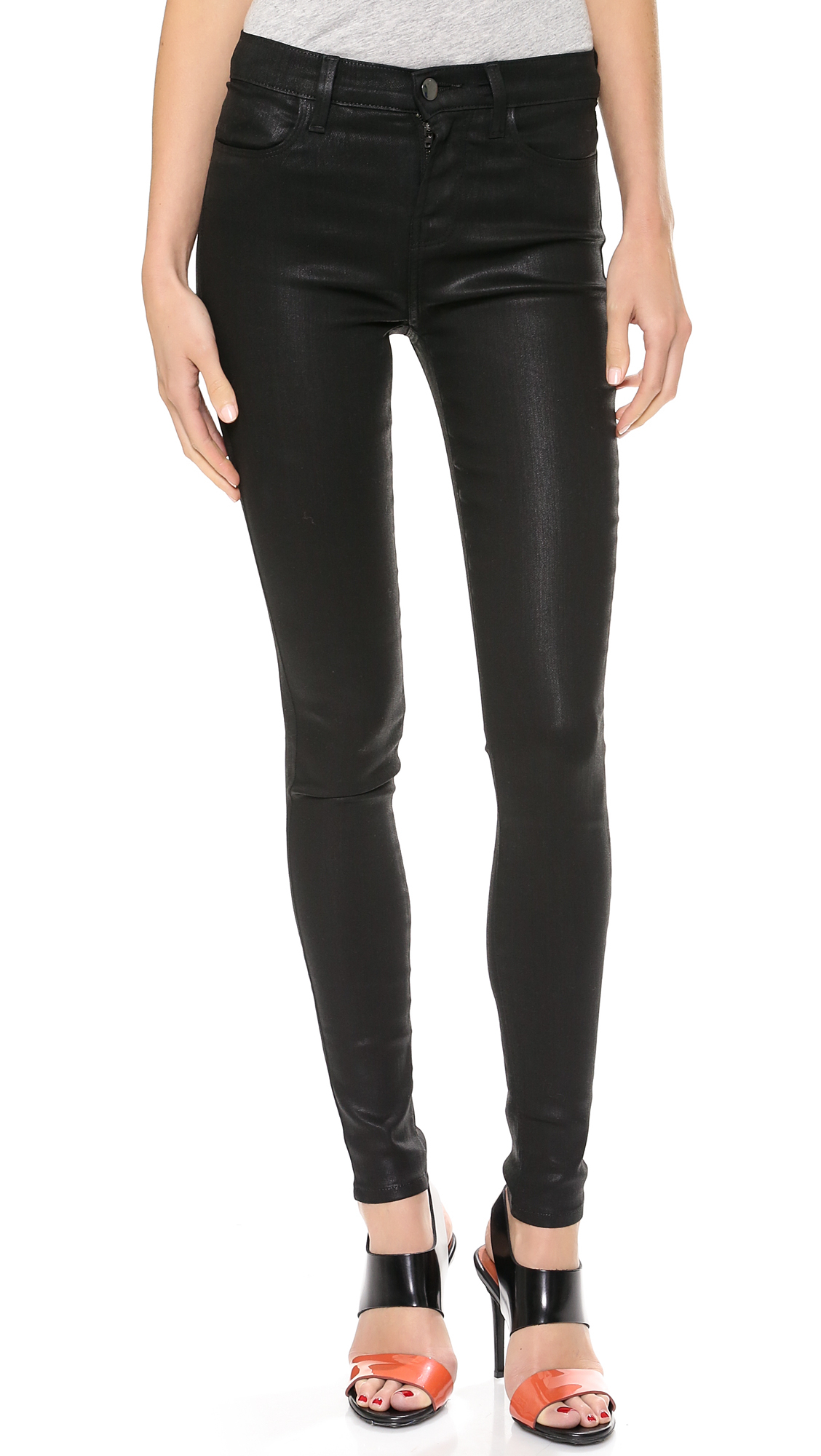 J Brand 23110 High Rise Coated Jeans - Fearless in Black