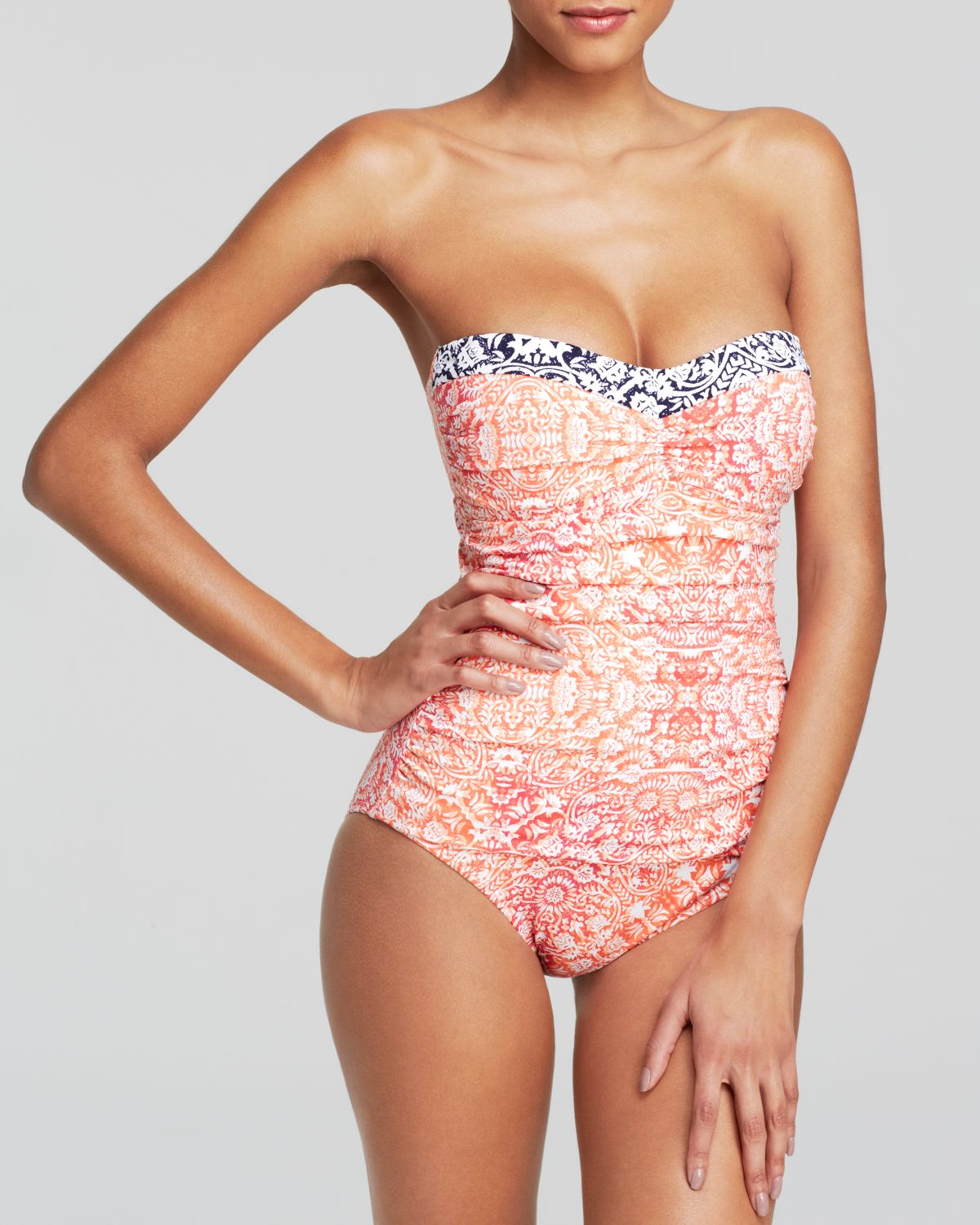 Tommy Bahama Coral Medallion Bandeau One Piece Swimsuit in Pink | Lyst