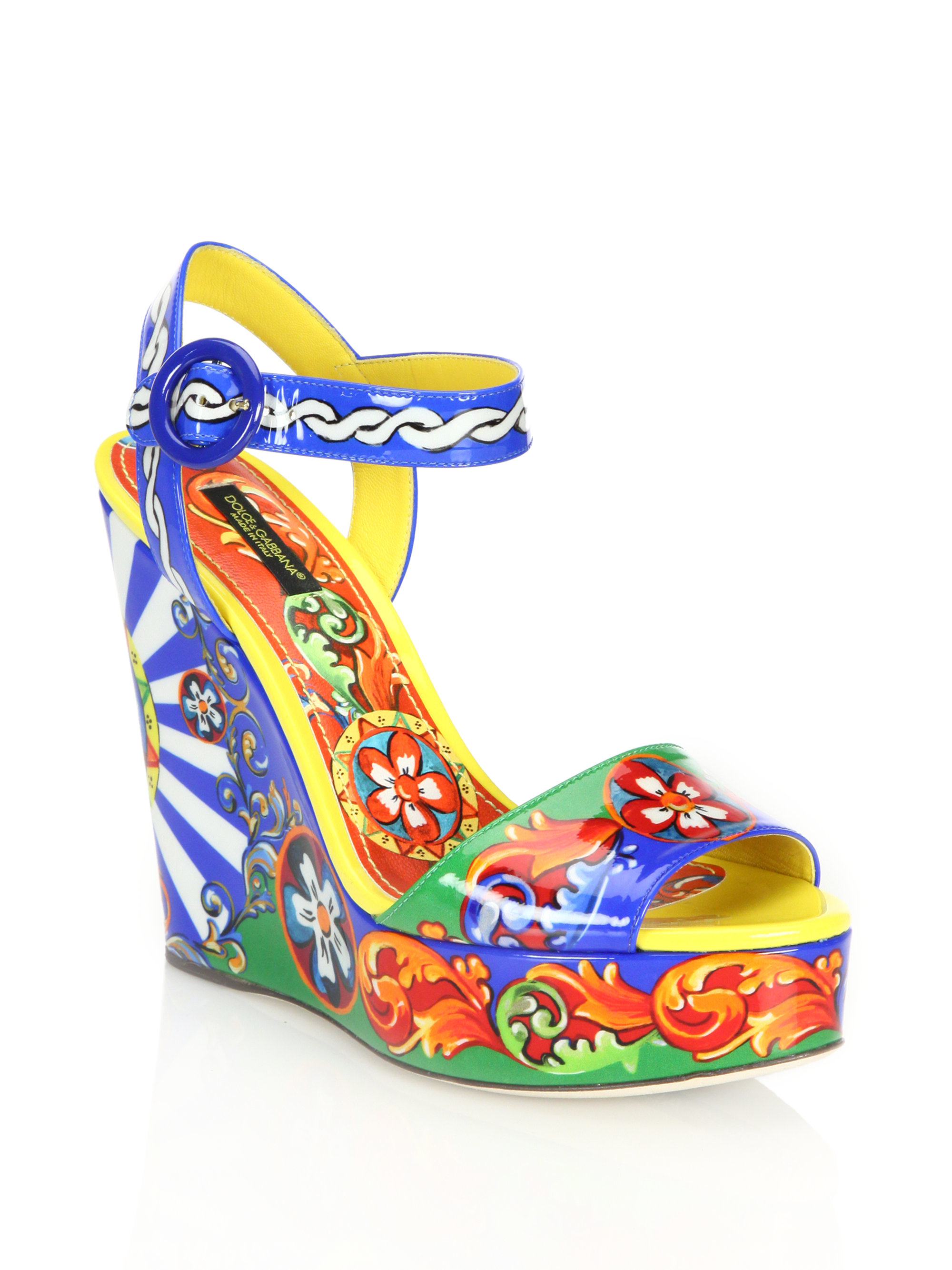 Dolce & Gabbana Sicily Patent Leather Platform Wedge Sandals | Lyst