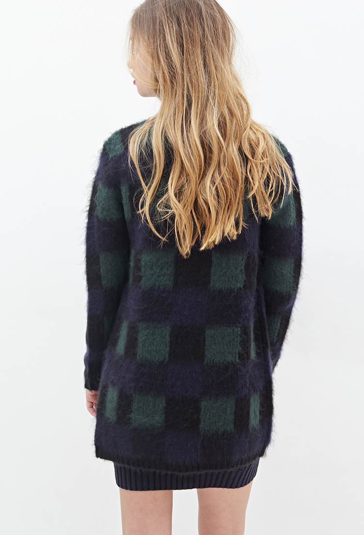 fuzzy plaid cardigan