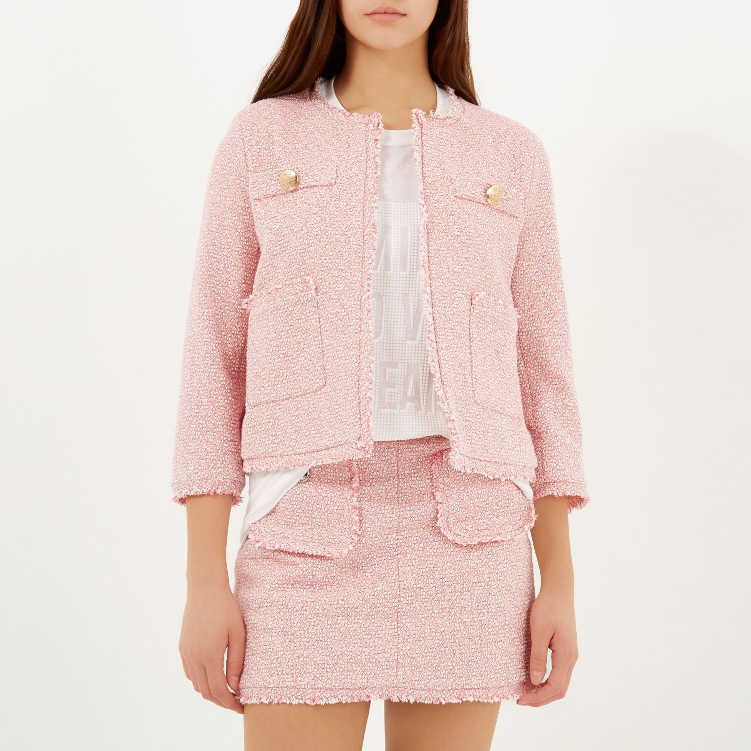 new look pink boucle blazer