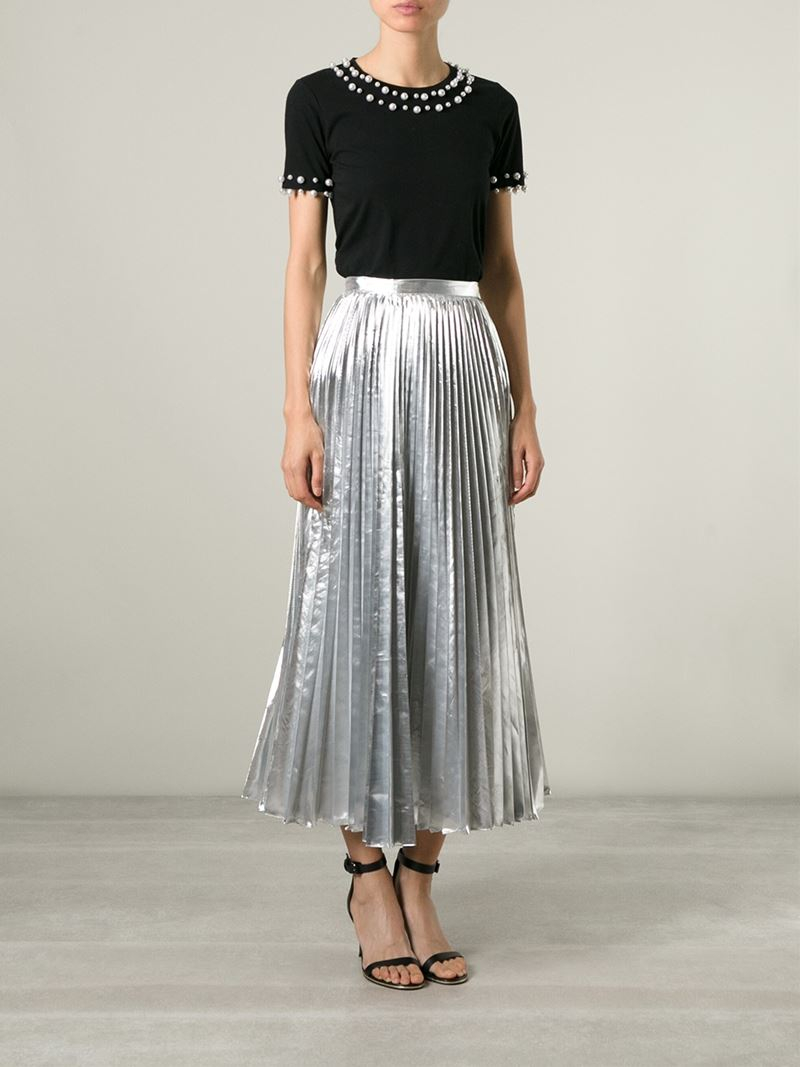 DKNY Pleated Maxi Skirt in Metallic | Lyst