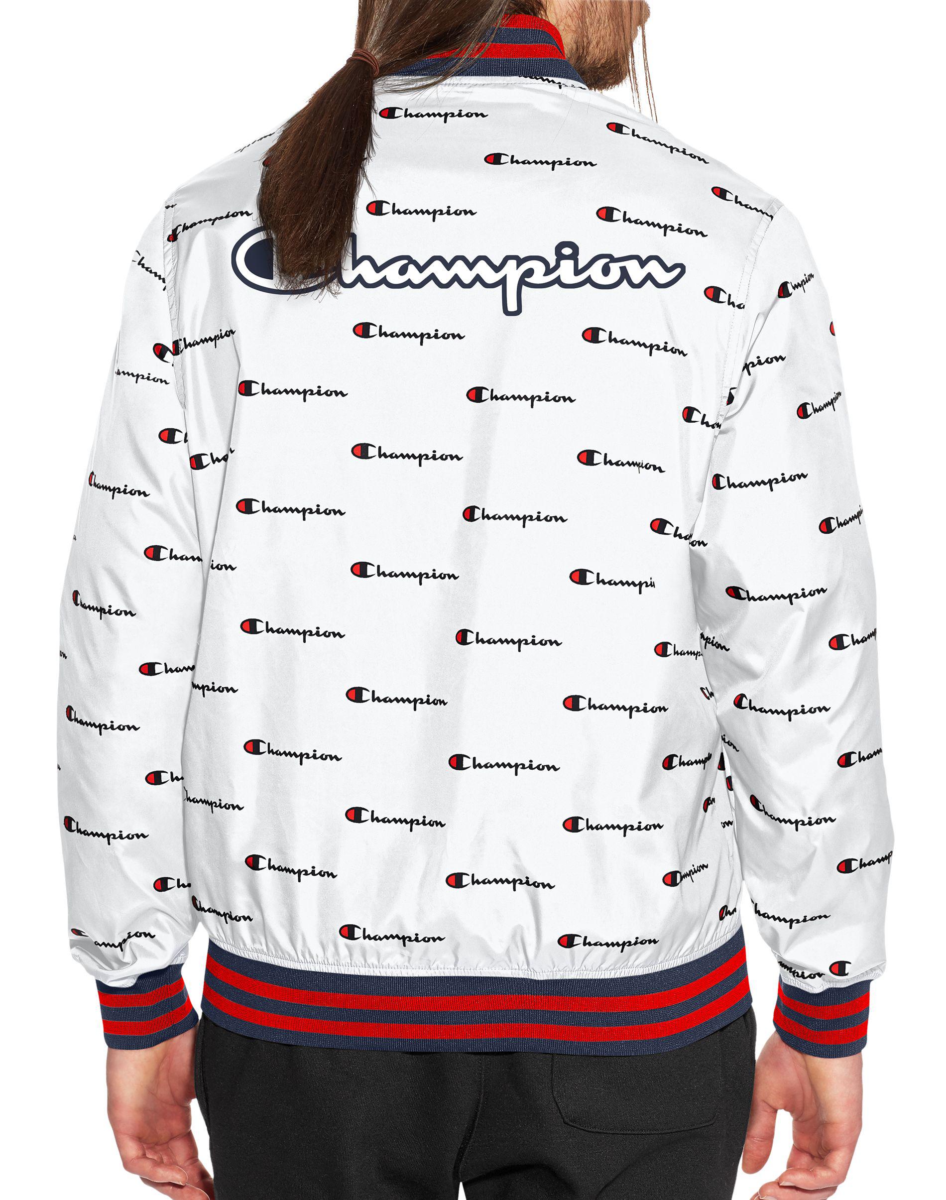 champion jacket with logo all over