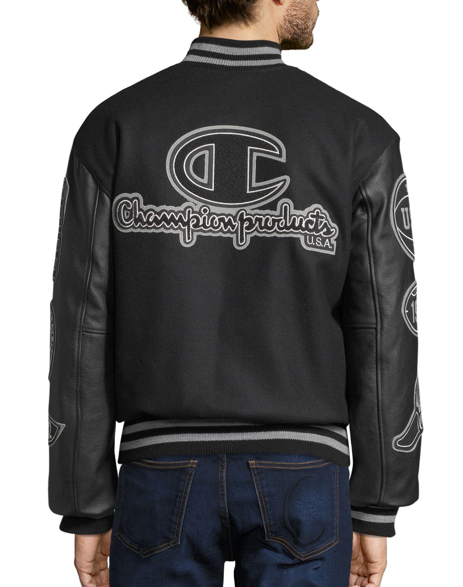 Champion Exclusive Life® Wool Varsity Jacket With Leather Sleeves In