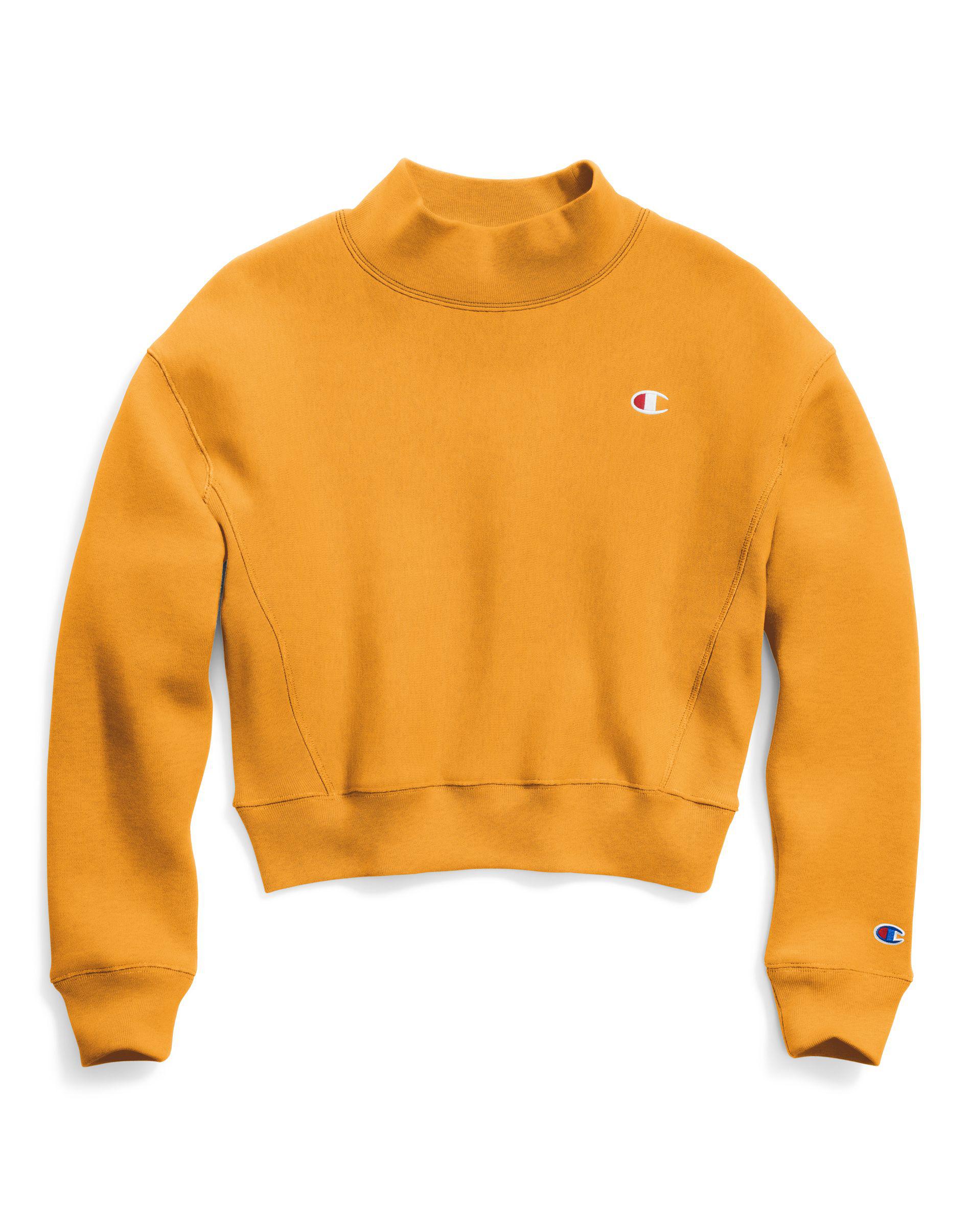 Reverse weave mock neck crop crew hot sale