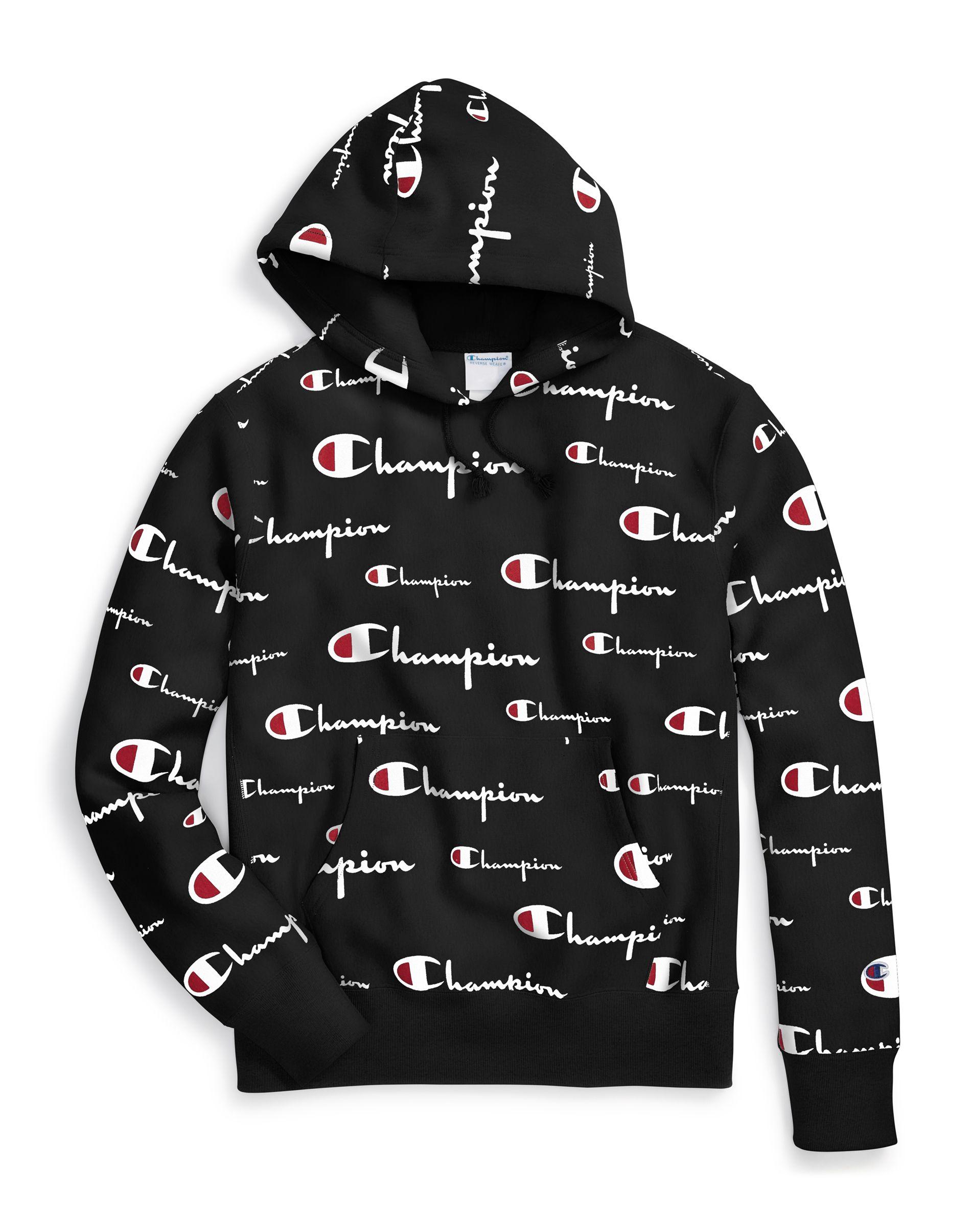 Champion All Over Logo Mens Hoodie in Black for Men | Lyst