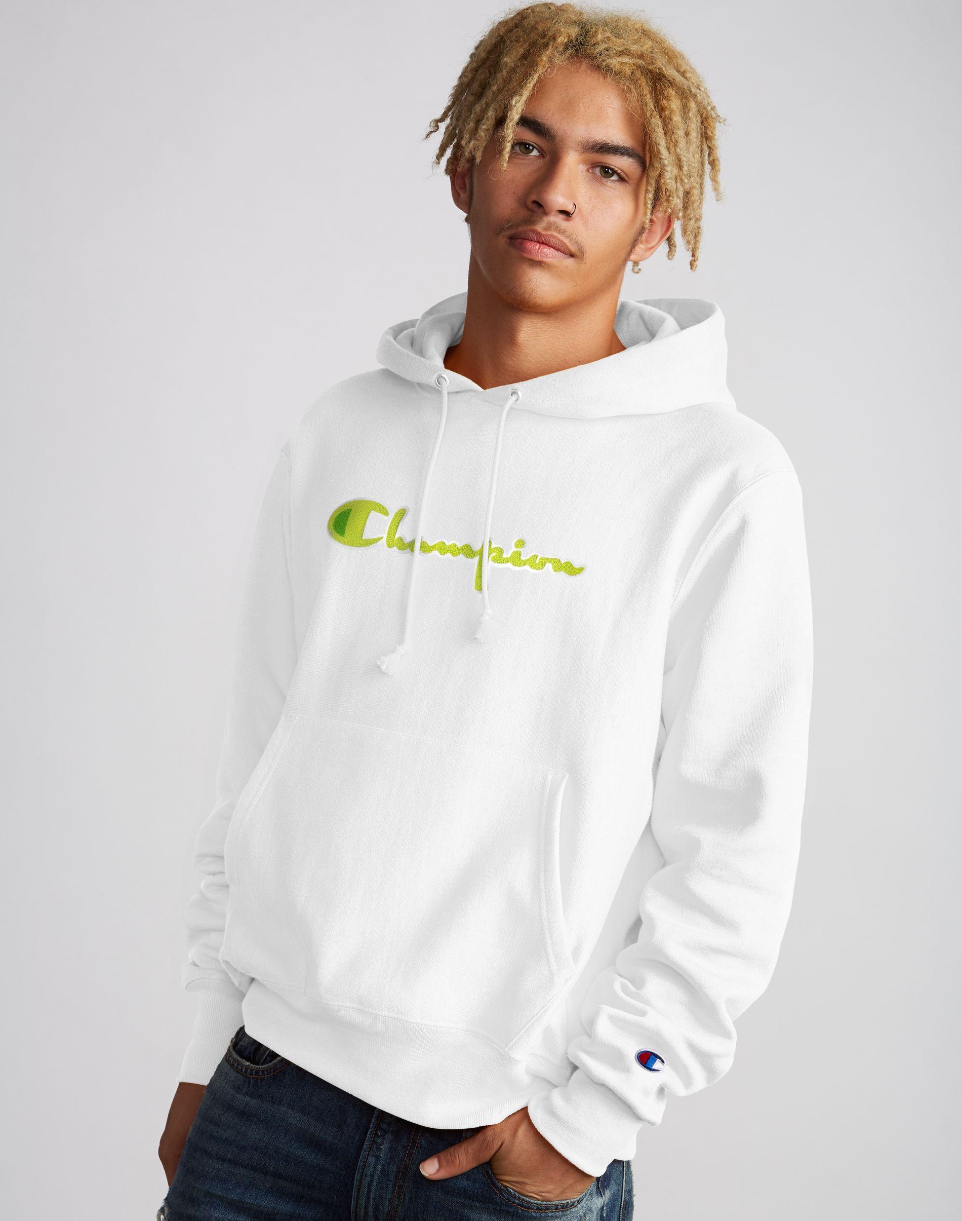 Champion Fleece Exclusive Life® Reverse Weave® Pullover Hoodie, Neon Green  Chenille Logo in White for Men - Lyst