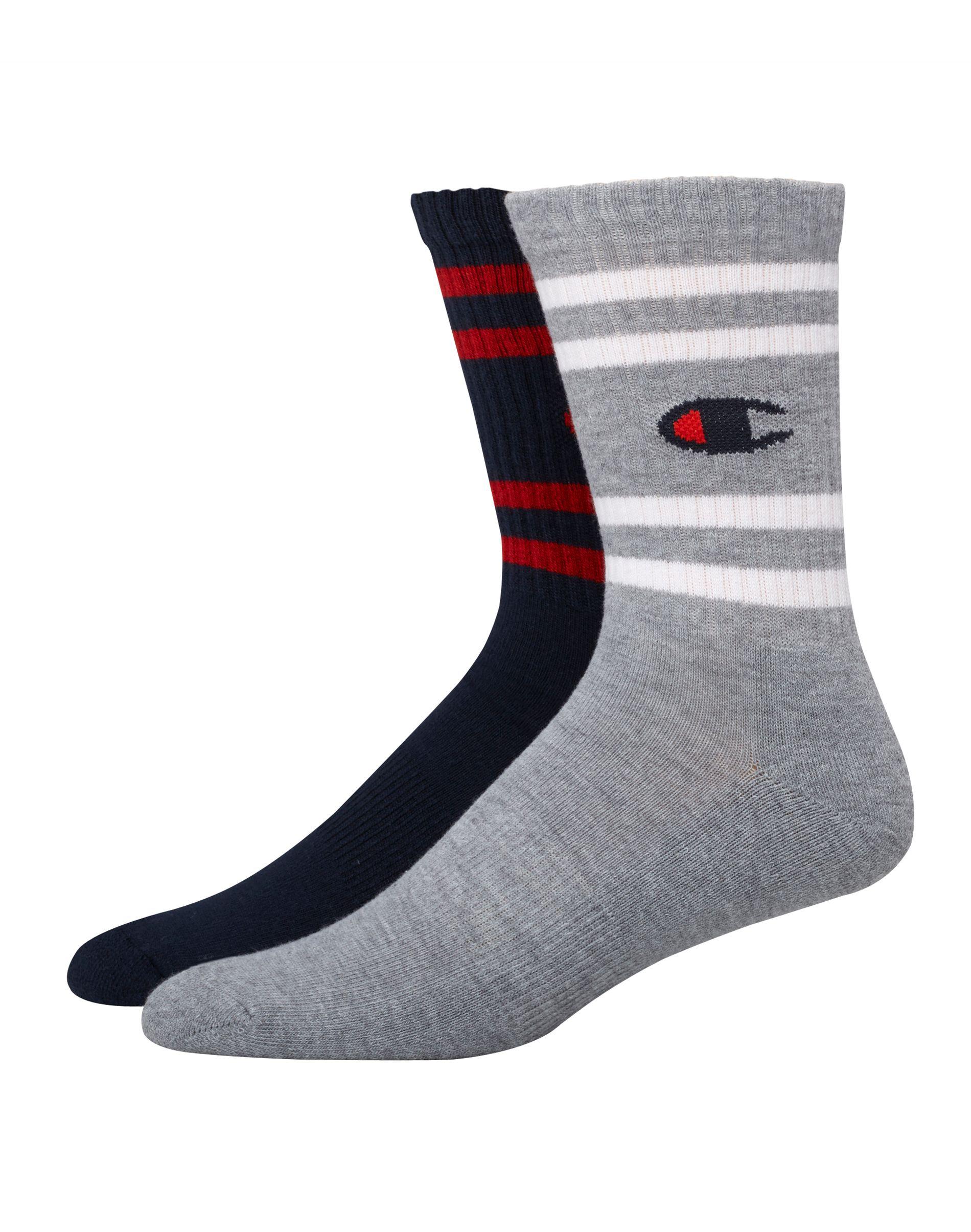 Champion Synthetic Performance Crew Socks, C Logo, 2pack in Gray for