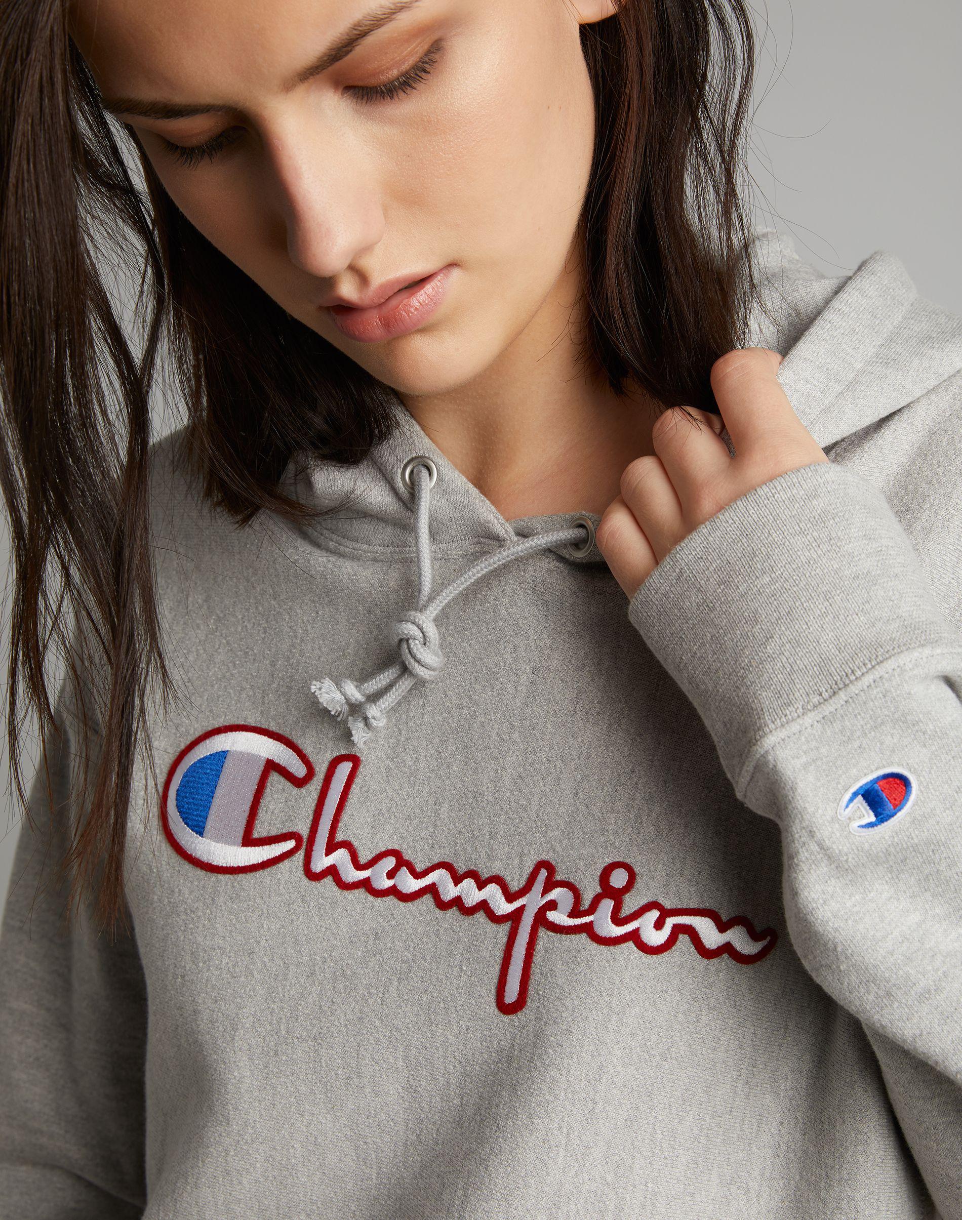 champion satin script hoodie sweatshirt