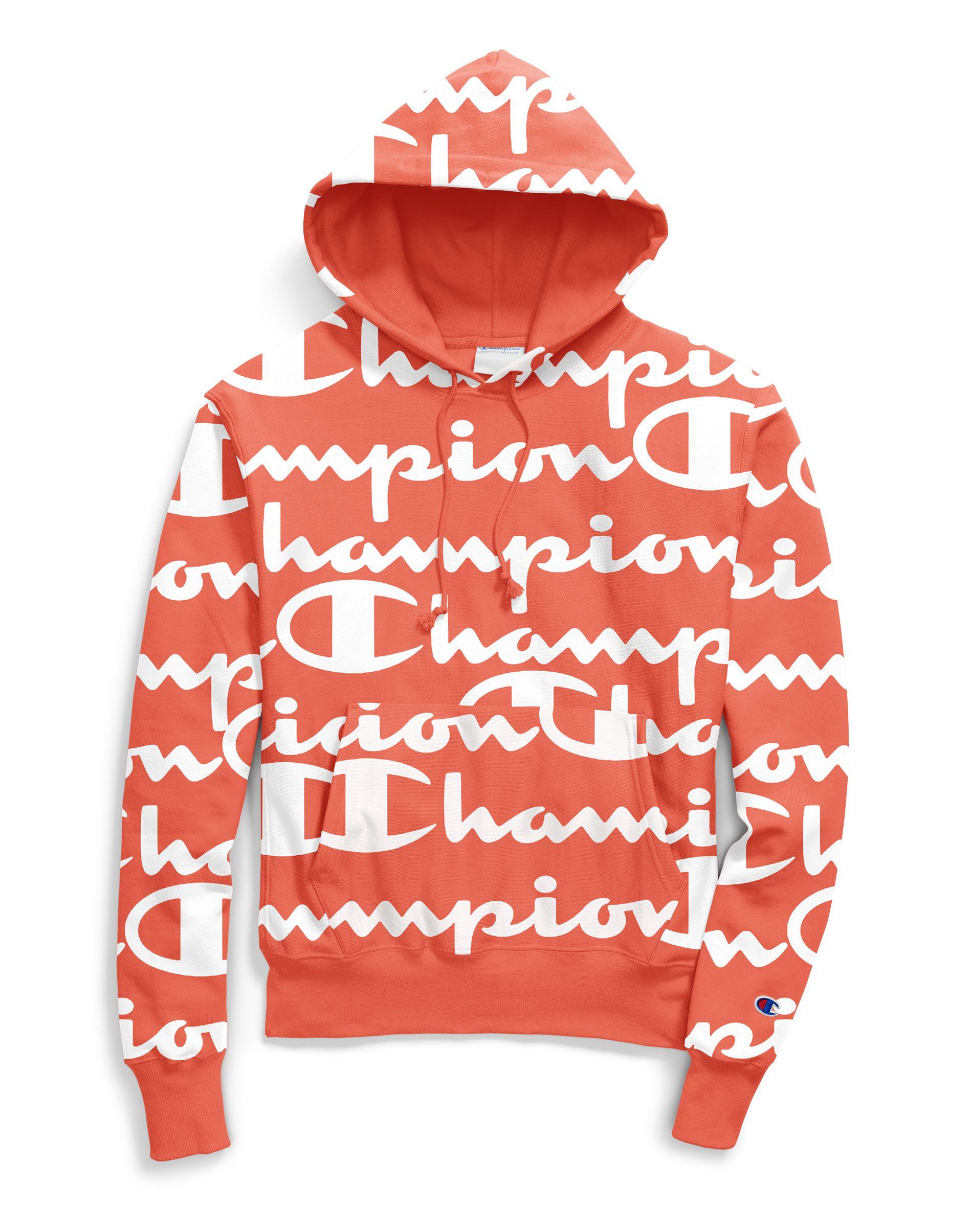 Aflede paritet taktik Champion Fleece Life® Reverse Weave® Pullover Hoodie, All Over Logo in  Groovy Papaya (Red) for Men - Lyst