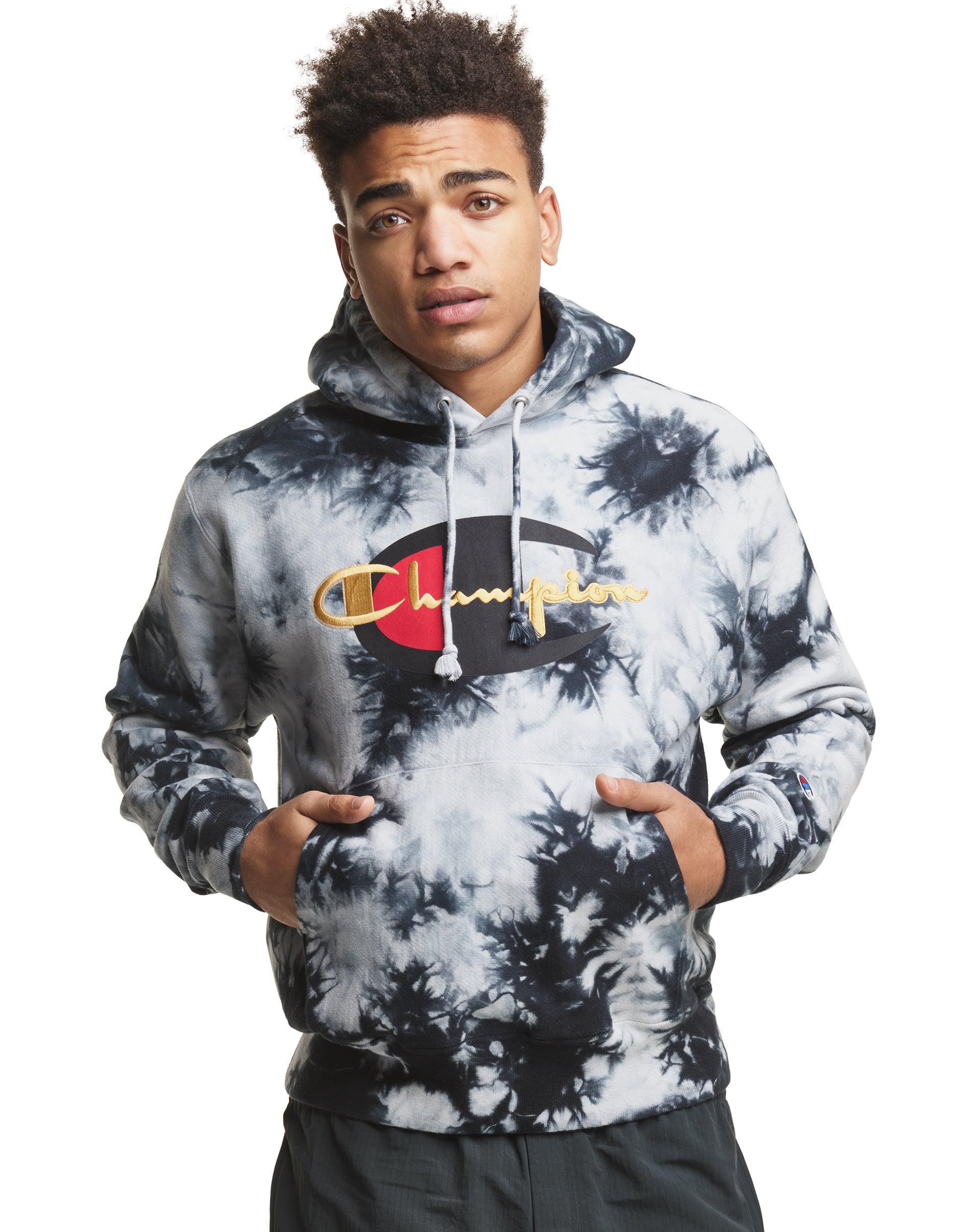 champion reverse weave scrunch dye black hoodie