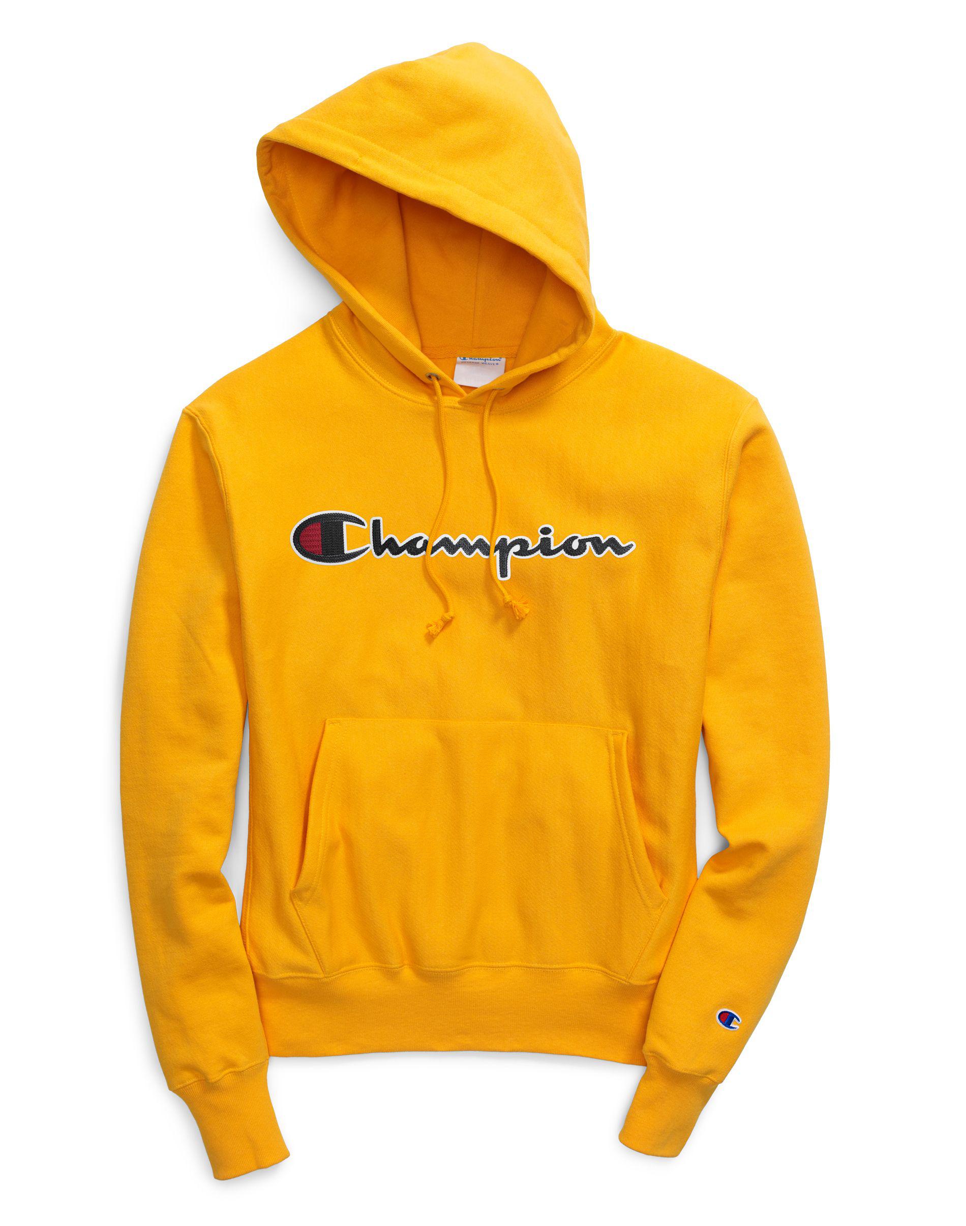 yellow champion script hoodie