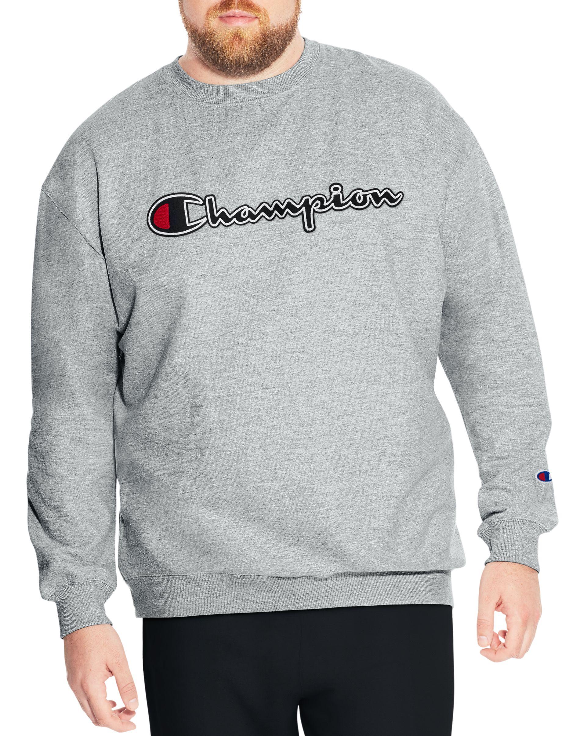 Champion Big & Tall Powerblend® Fleece Crew, Felt & Chainstitch Logo in ...