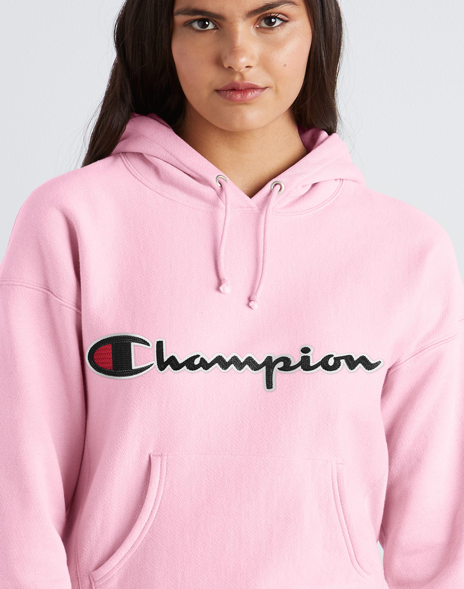 champion reverse weave chain stitch logo dusted blue womens hoodie