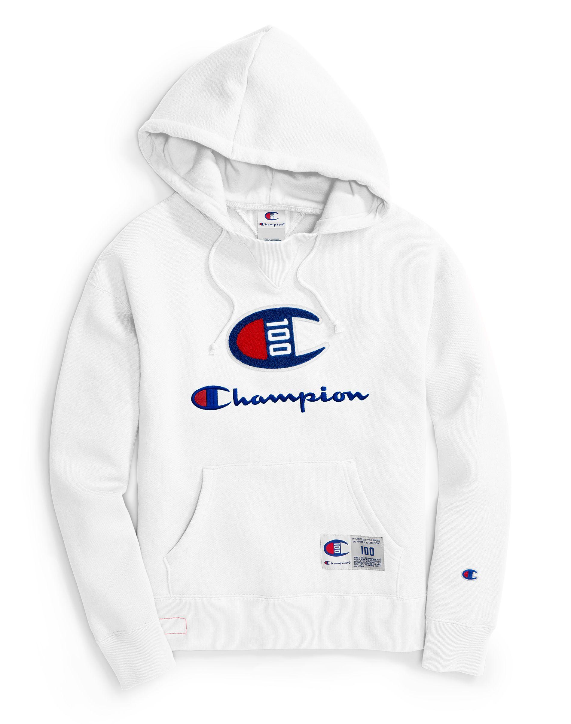 Champion Fleece Century Collection Hoodie, C100 Chenille Logo in White ...