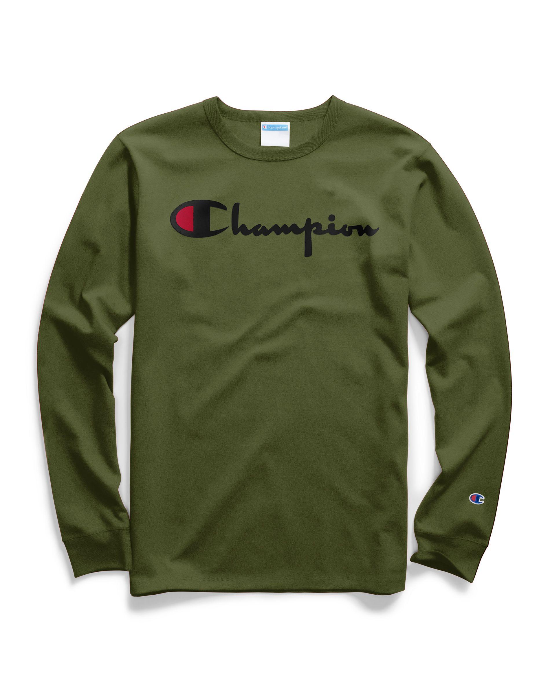 olive green champion long sleeve shirt