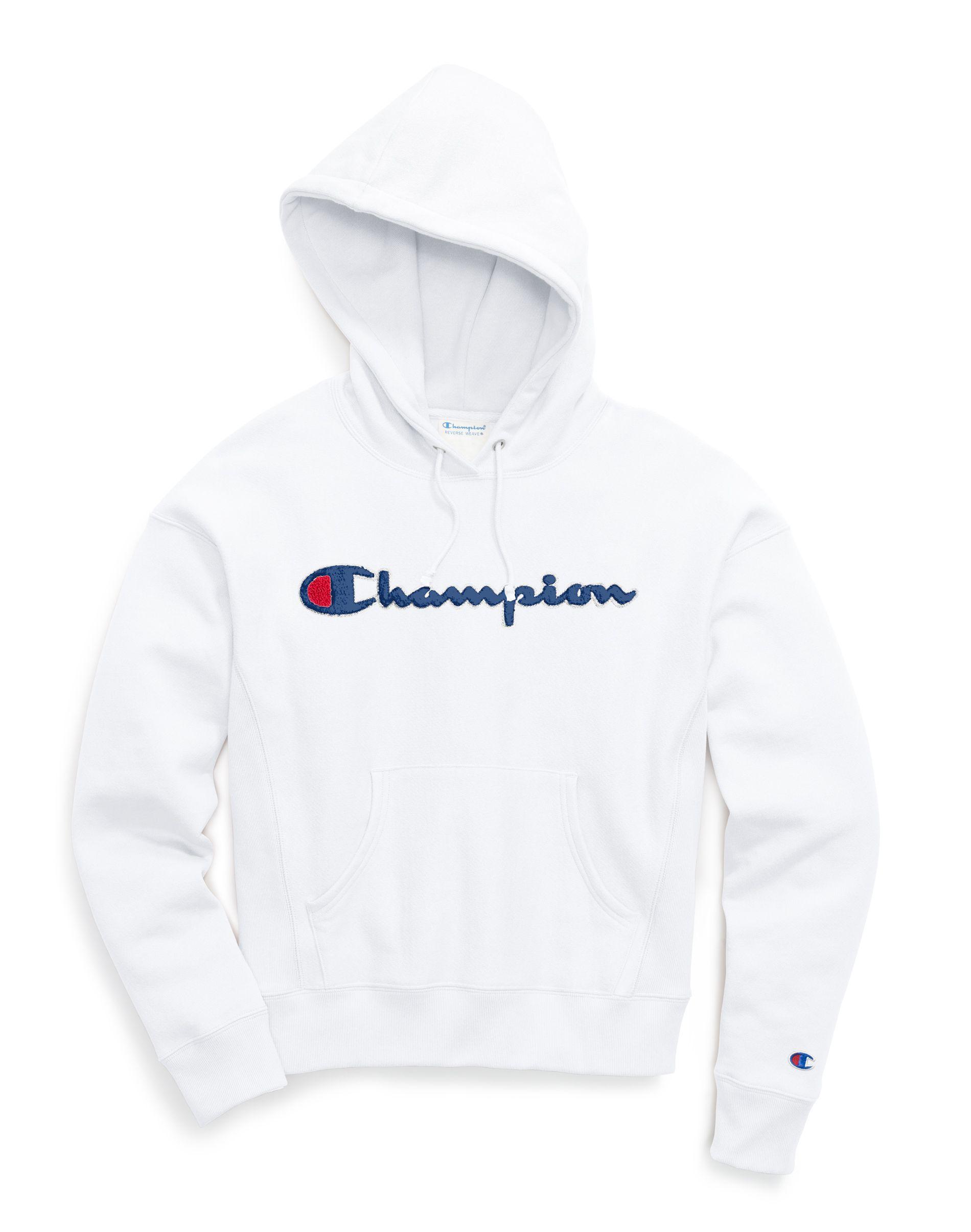 champion reverse weave chenille logo white hoodie