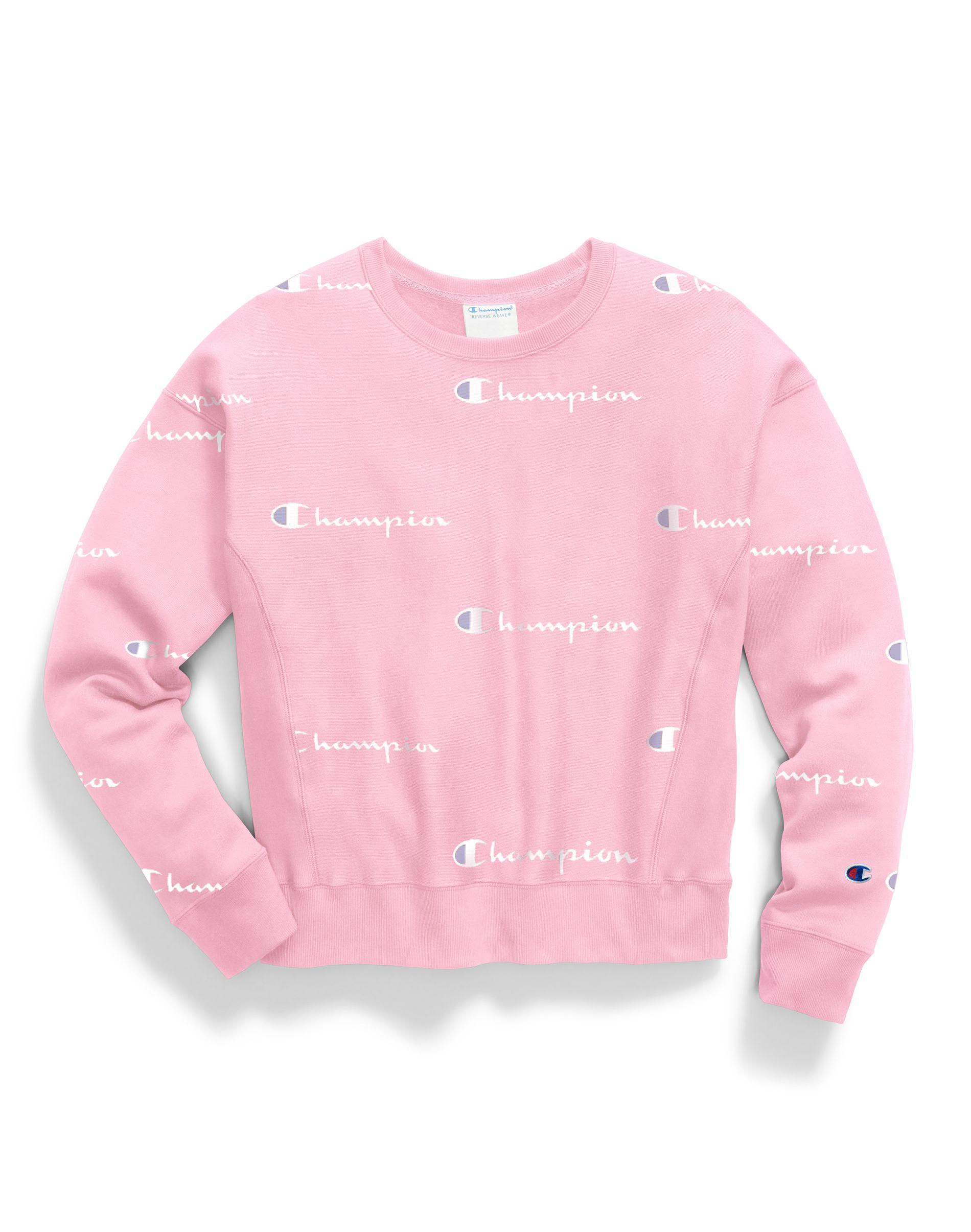 champion reverse weave allover logo pink hoodie