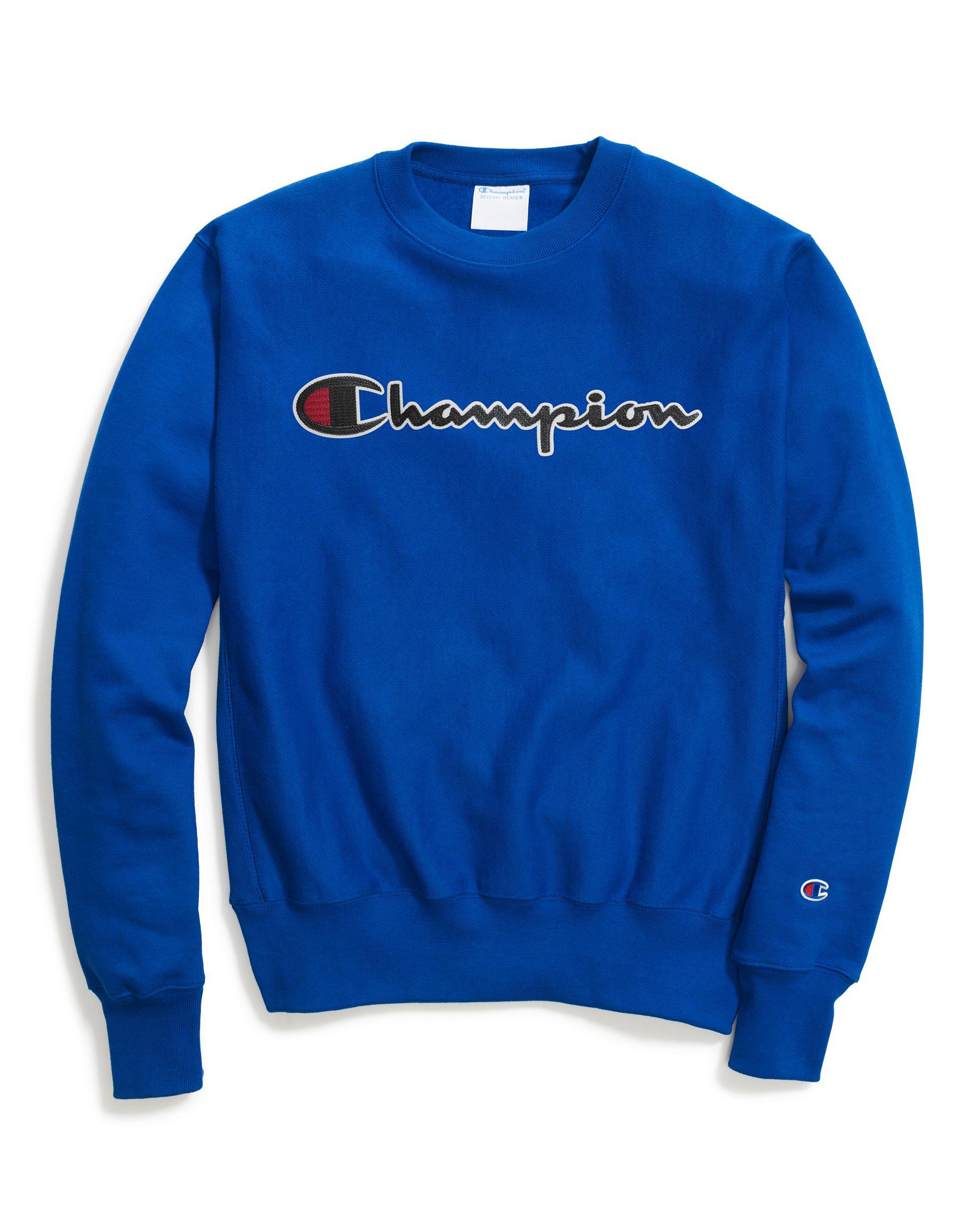 Champion Fleece Life® Reverse Weave® Crew, Chain Stitch Script Logo in Blue  for Men - Lyst