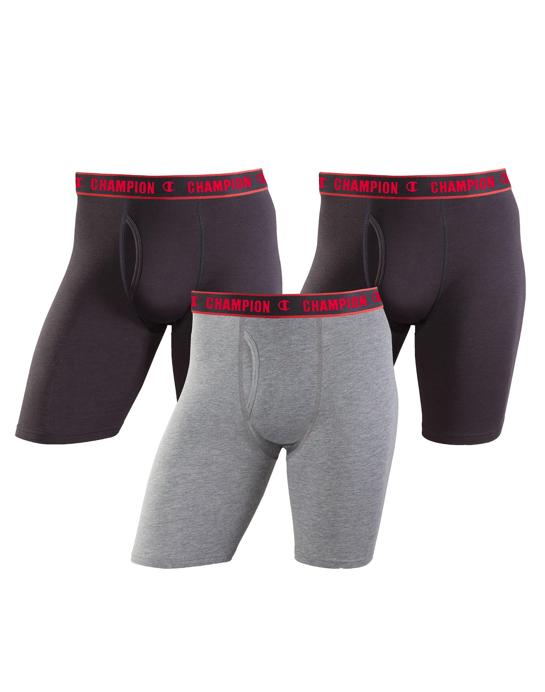 Champion Cotton Performance Long Leg Boxer Brief 3pack in Black/Mid Charcoal Heather/Black