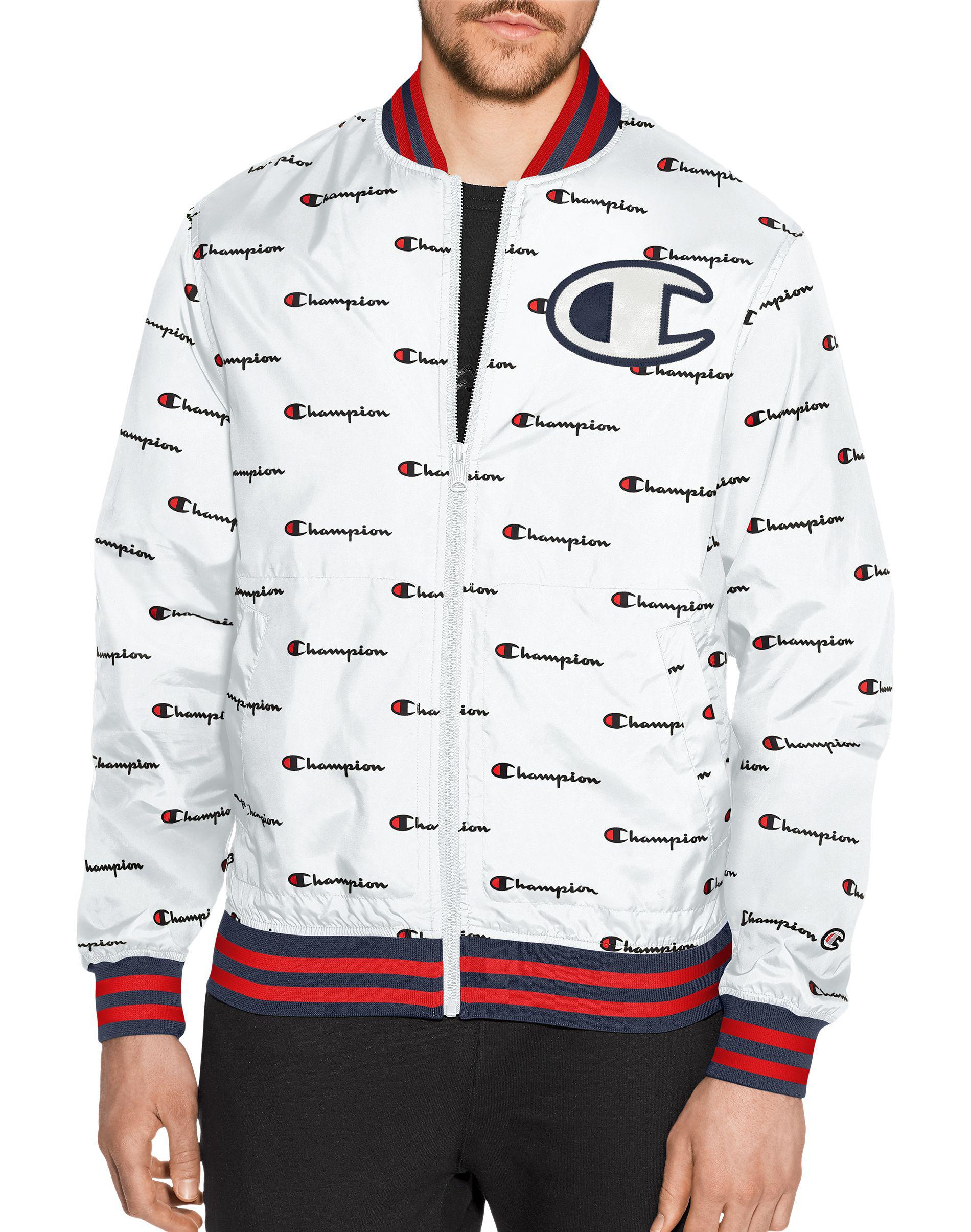 champion jacket with logo all over