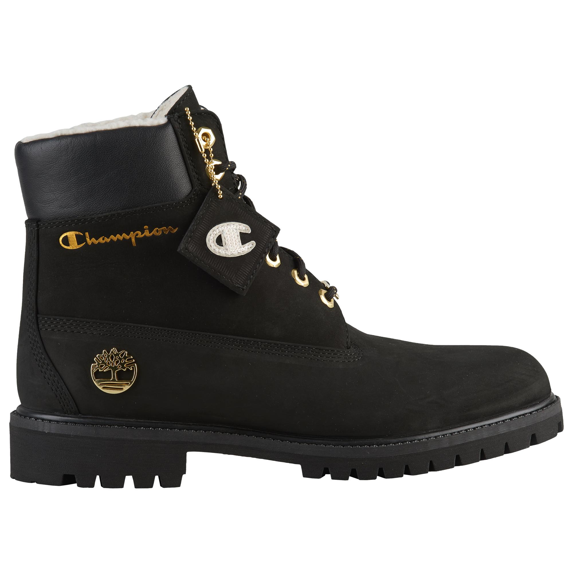 Timberland Leather X Champion 6\" Shearling Boots" in Black for Men - Lyst