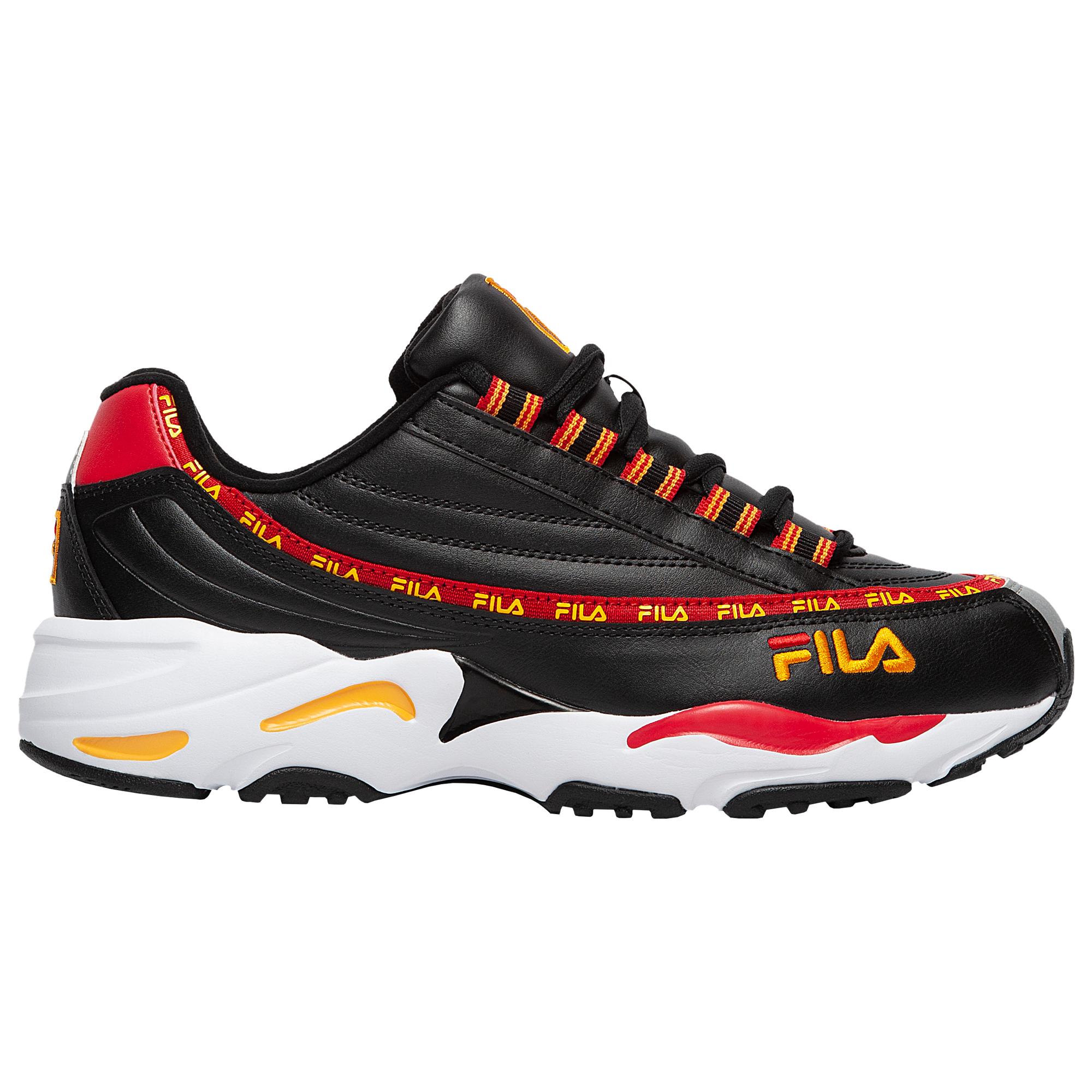 black and red fila shoes