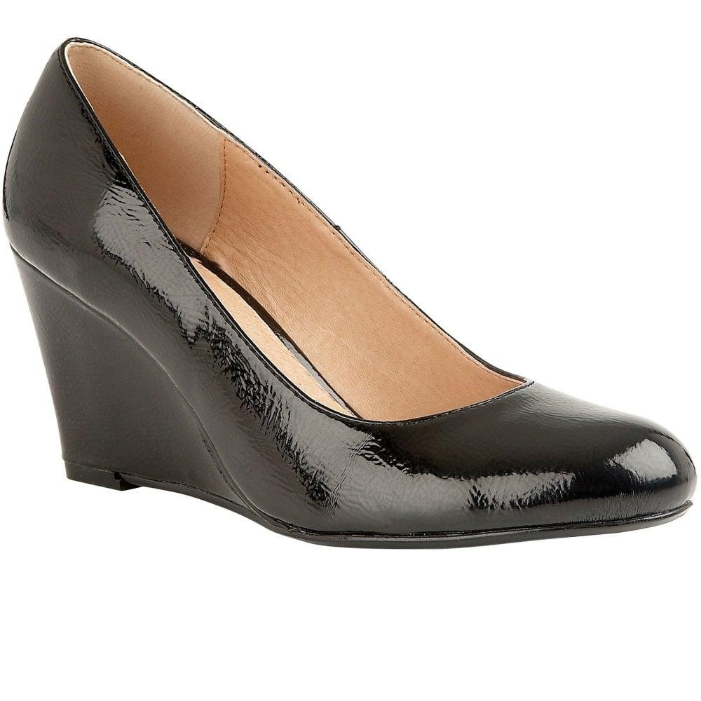 Lotus Cache Patent Wedge Court Shoe in Black | Lyst UK