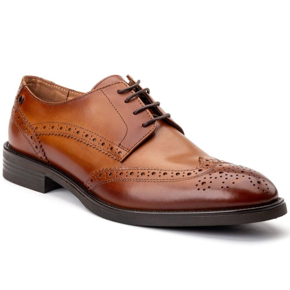 Original Penguin wide fit lace up brogue ankle boots in brown leather