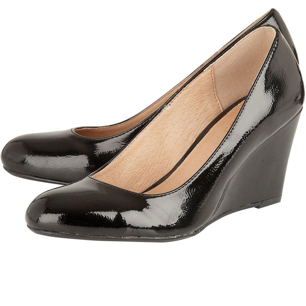black patent wedge court shoes