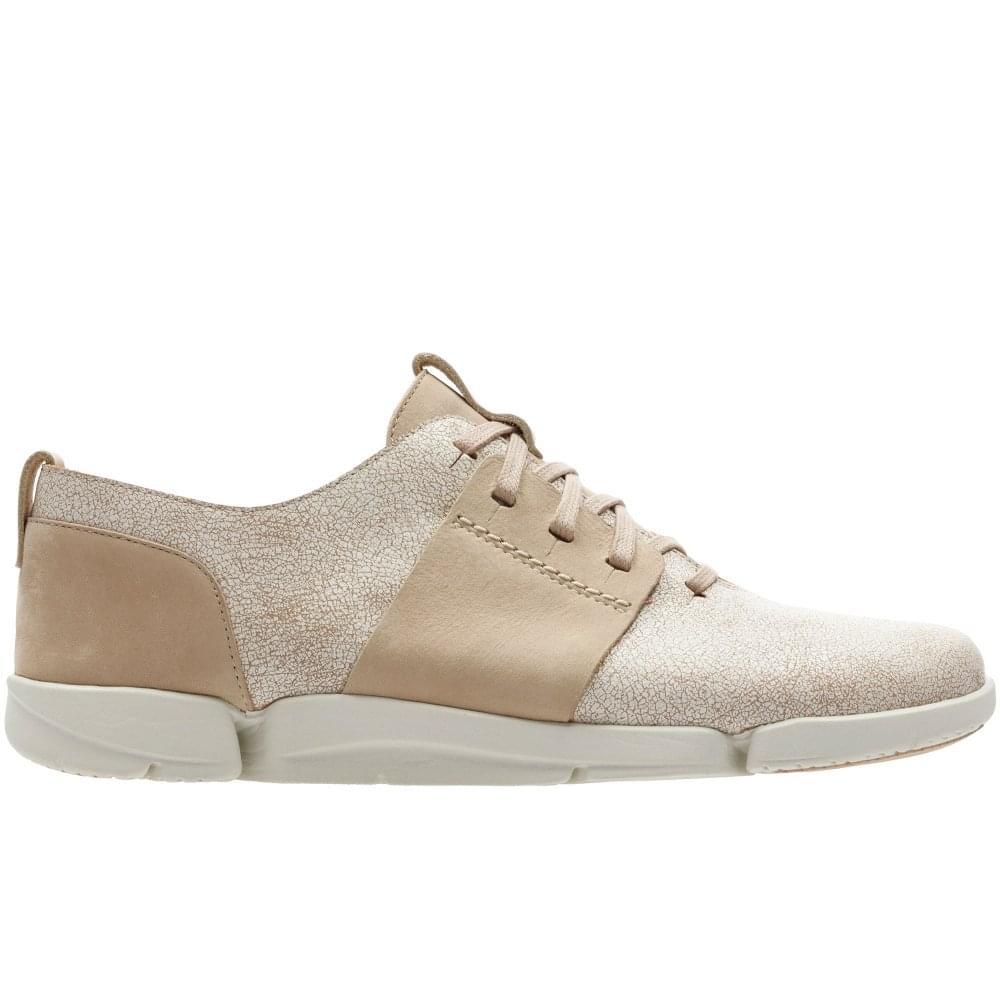 Clarks Leather Tri Caitlin Womens Wide Laceup Trainers in White Lyst