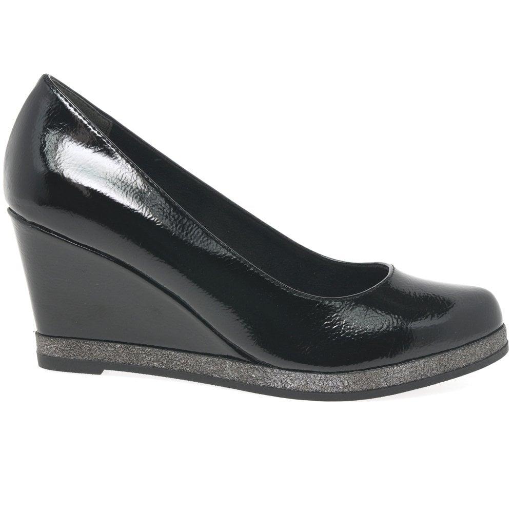 black patent wedge court shoes