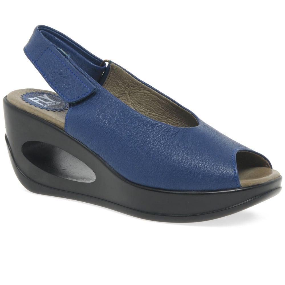 Fly London Leather Hett Womens Wedge Heel Sandals in Blue - Lyst