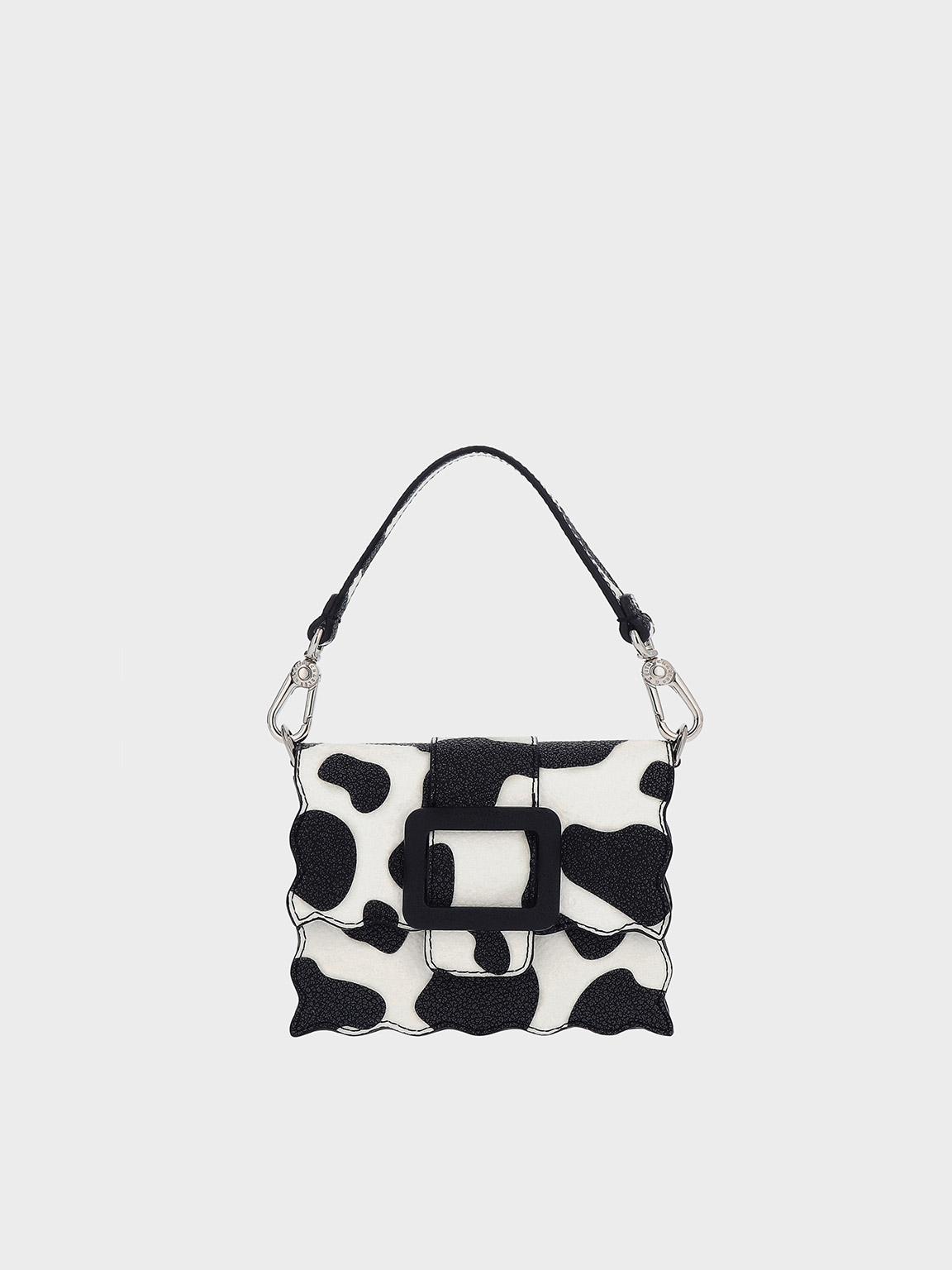 Charles & Keith Waverly Cow Print Scallop-trim Mini Bag in White | Lyst
