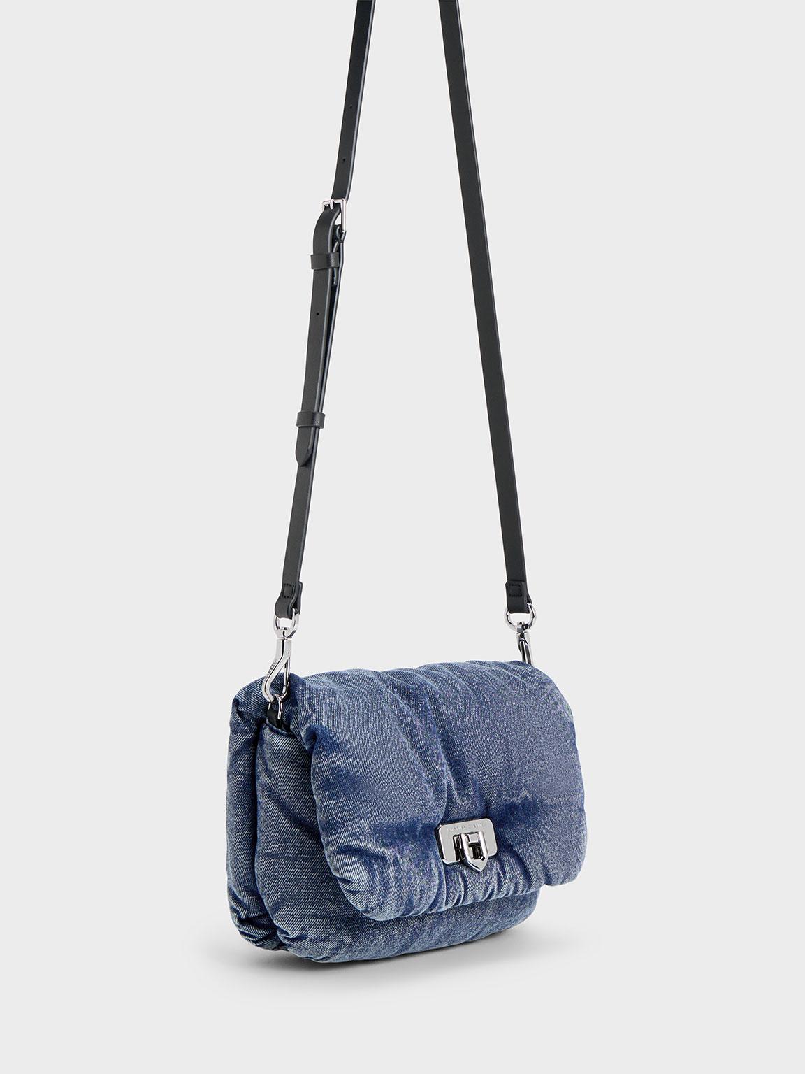 Charles Keith Paffuto Denim Metallic Accent Chain handle Bag in