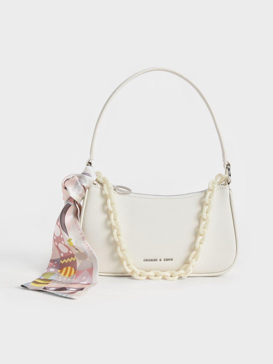 Charles Keith Alcott Scarf Chain link Shoulder Bag in White Lyst