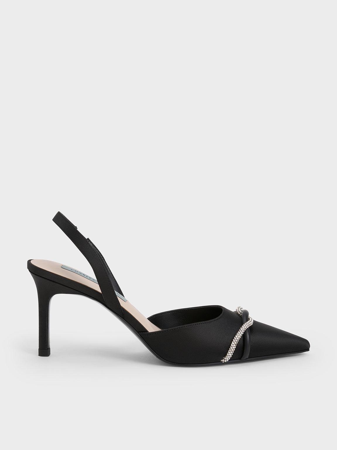 Charles & Keith Twist Detail Satin Slingback Pumps in White | Lyst