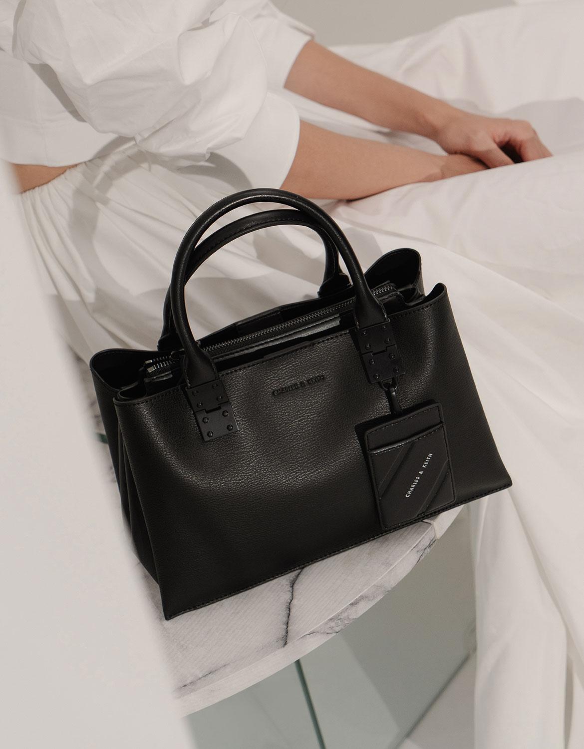 Charles & Keith Double Top Handle Structured Bag in Black | Lyst